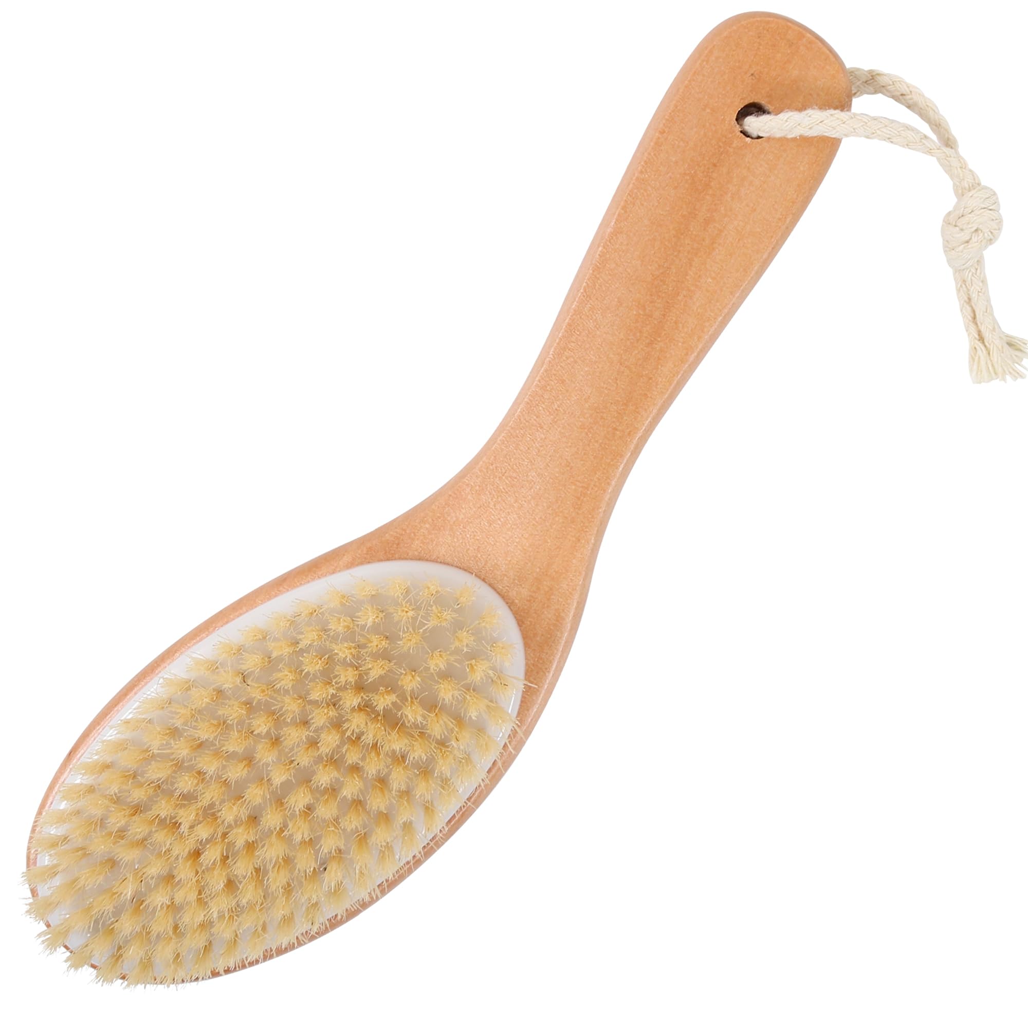 OWIIZI Dry Brushing Body Brush, Natural Boar Bristles Body Scrubber for Bath, Wooden Handle Lymphatic Drainage Brush for Skin Ex