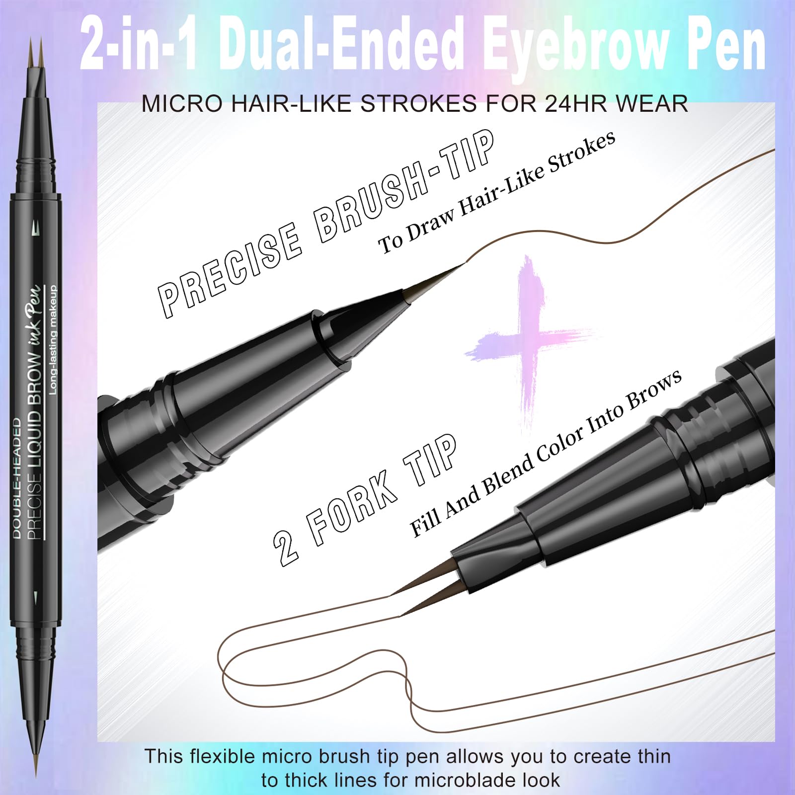 Eyebrow Pen - Eyebrow Pencil, Brow Pencil 2-In-1 Dual-Ended Microblading Eyebrow Pen With Micro-Fork-Tip And Precise Brush-Tip C