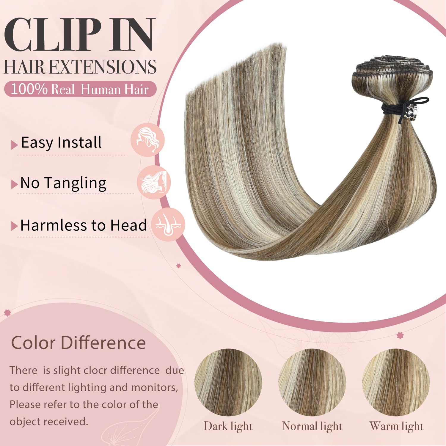 HUAYI Blonde Hair Extensions, Clip in Extensions Real Human Hair Blonde Mixed Platinum Blonde 120g 18inch 7pcs Real Human Hair S