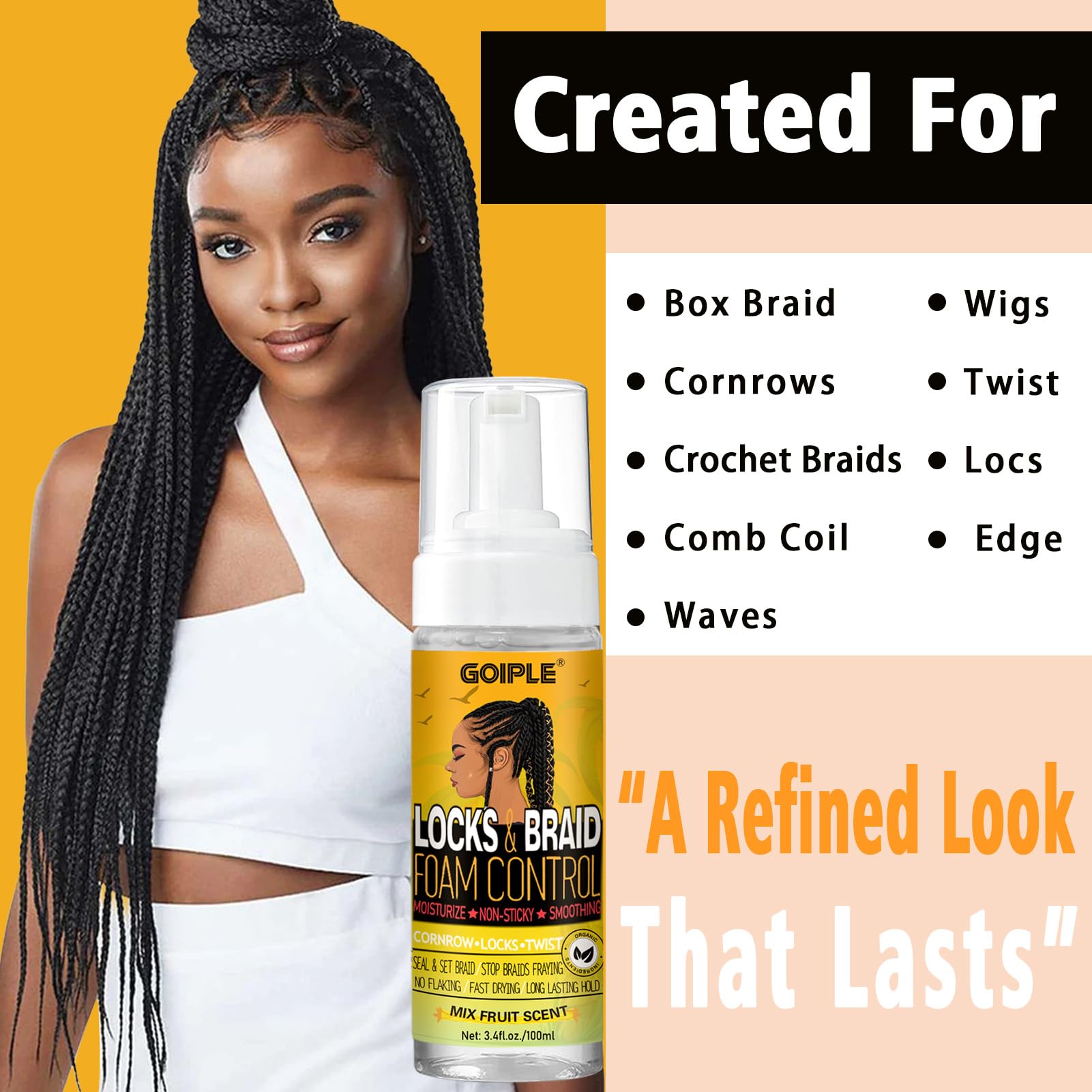 Braid Foam Control Mousse Braiding Mousse For Braids Twist, Locs, No Flake Mousse For Braids Style And Moisturizes, Rosemary Oil