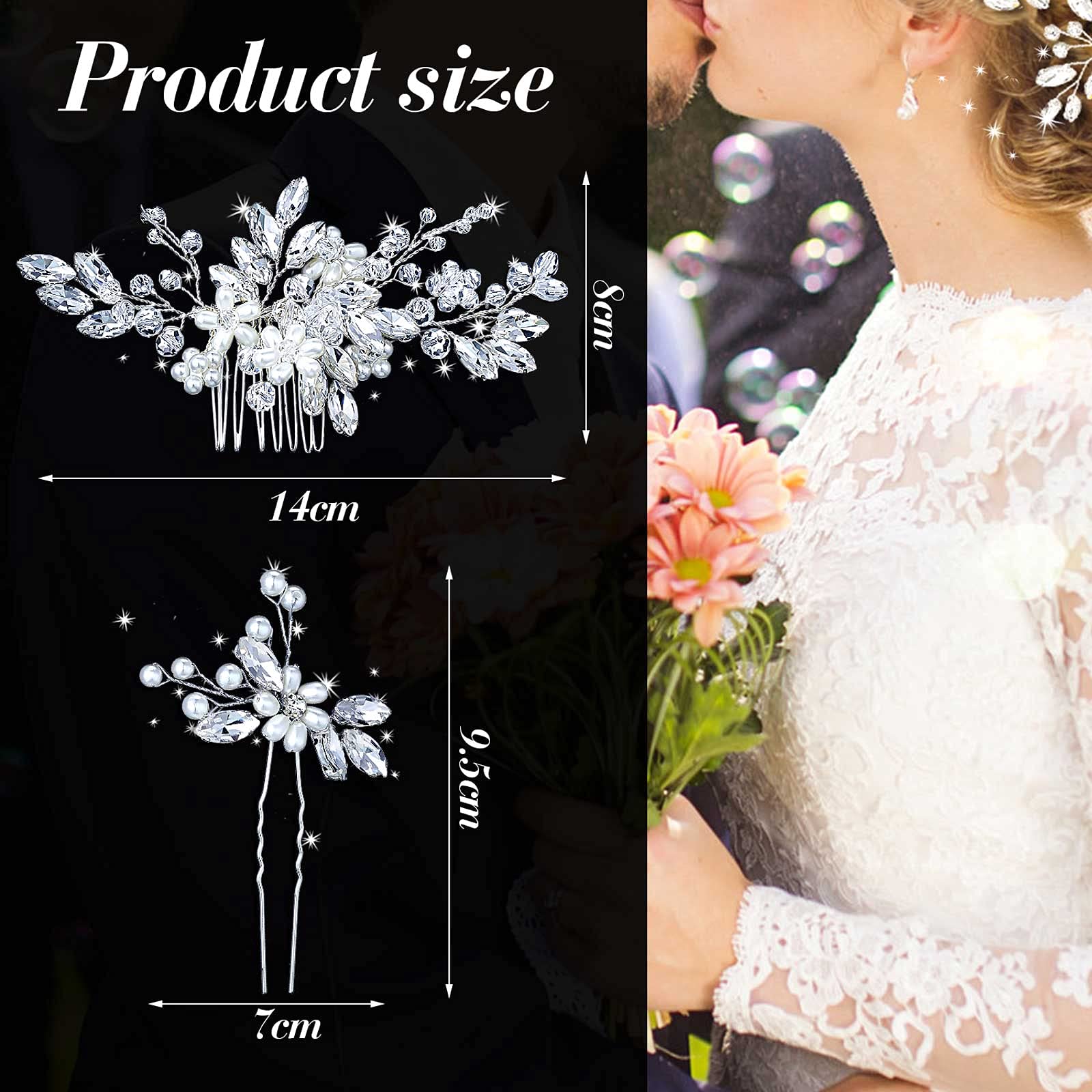 Yeshone 5 Pieces Wedding Hair Comb Bridal Hair Pins Crystal Pearl Hair Accessories Rhinestone Flower Hair Piece For Wedding Brid