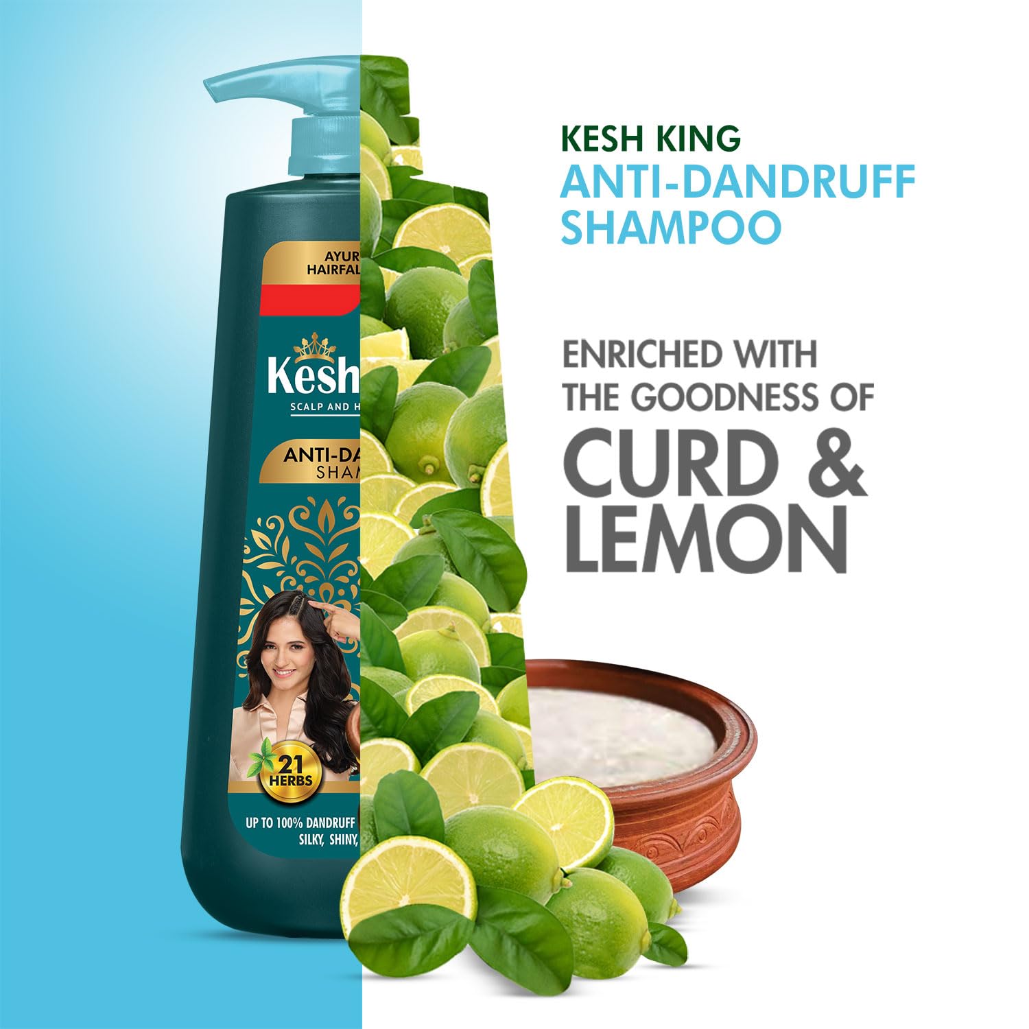 KESH KING Emami Anti Dandruff Shampoo | Ayurvedic Hair Cleanser with Curd & Lemon | Reduce Hairfall | Nourishes Itchy Scalp | Gi