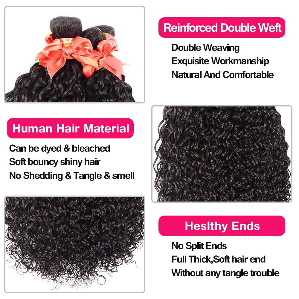 Water Wave 3 Bundles With Closure Brazilian Virgin Human Hair Wet And Wavy Bundles With 4X4 Lace Closure 10A Water Wave Bundles
