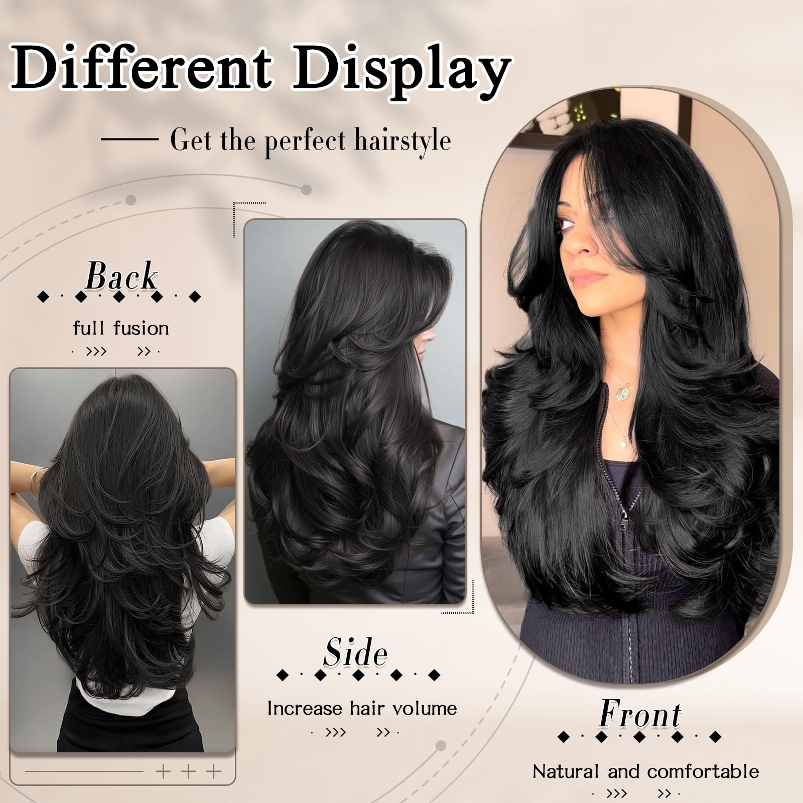 Freemeige Clip In Hair Extensions,Black Hair Extensions For Women Straight Layered Hair Extensions Synthetic Heat Resistant Long