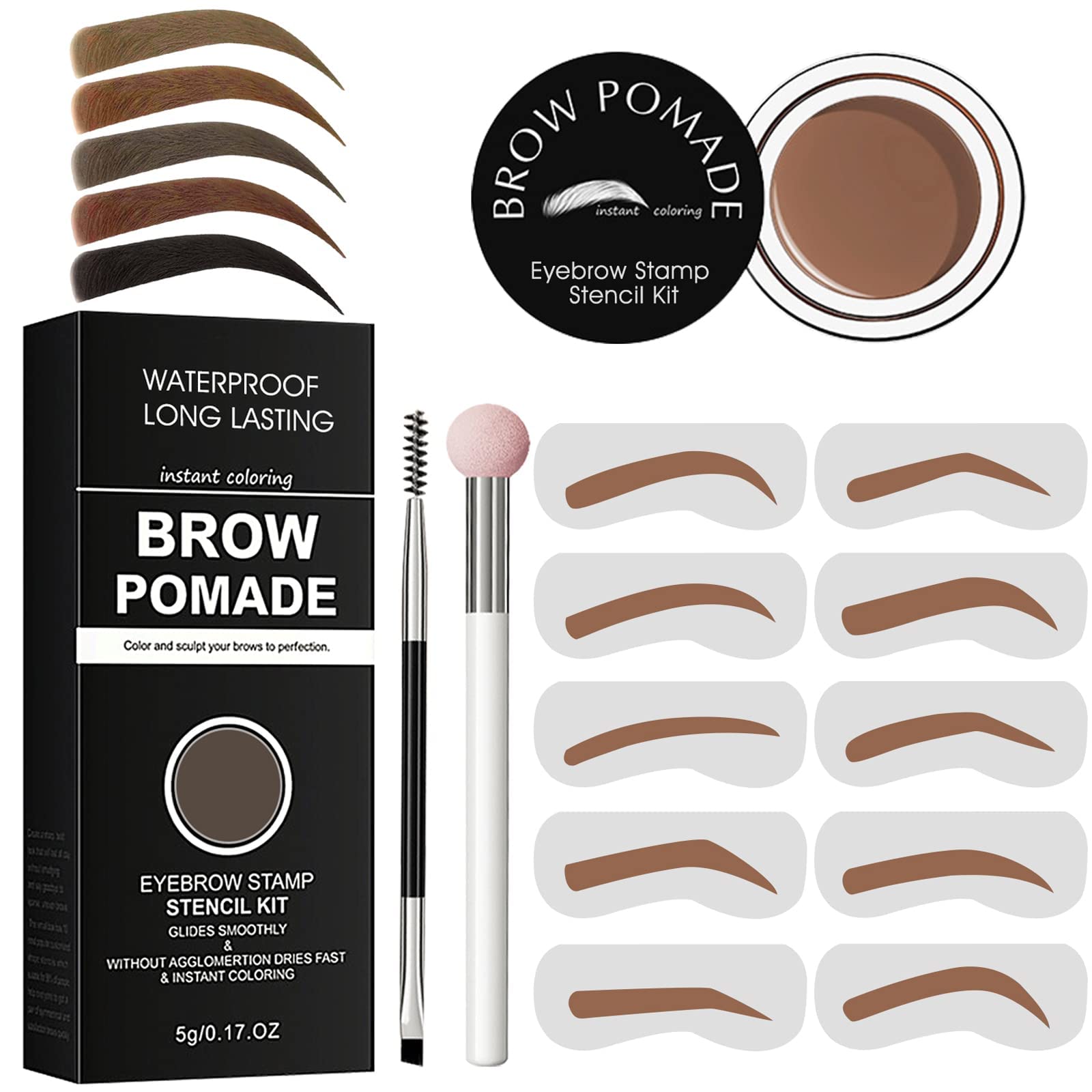 Eyebrow Stamp Stencil Kit - For Waterproof Eyebrows Makeup, Brow Stamp Trio Kit With Sponge Applicator, Dual-Ended Brow Brush, 1