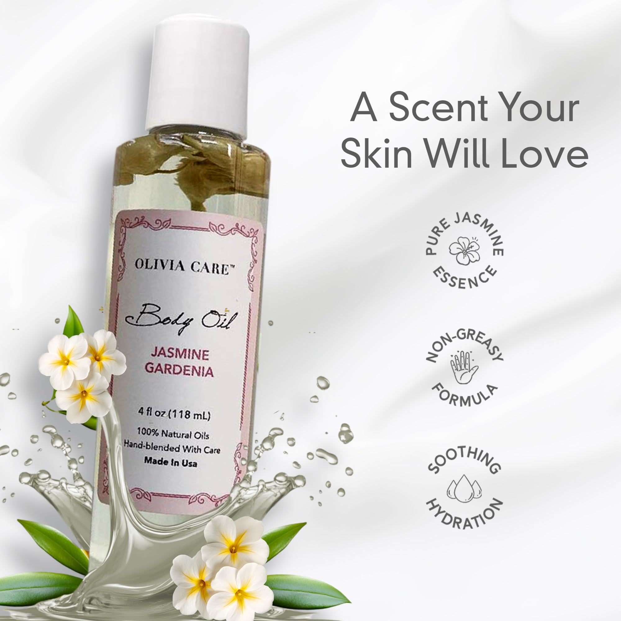 Olivia Care Jasmine Gardenia Body Oil Vegan & Natural Oil For Women | Hydrating & Moisturizing After Bath Oil - With Vitamin E,