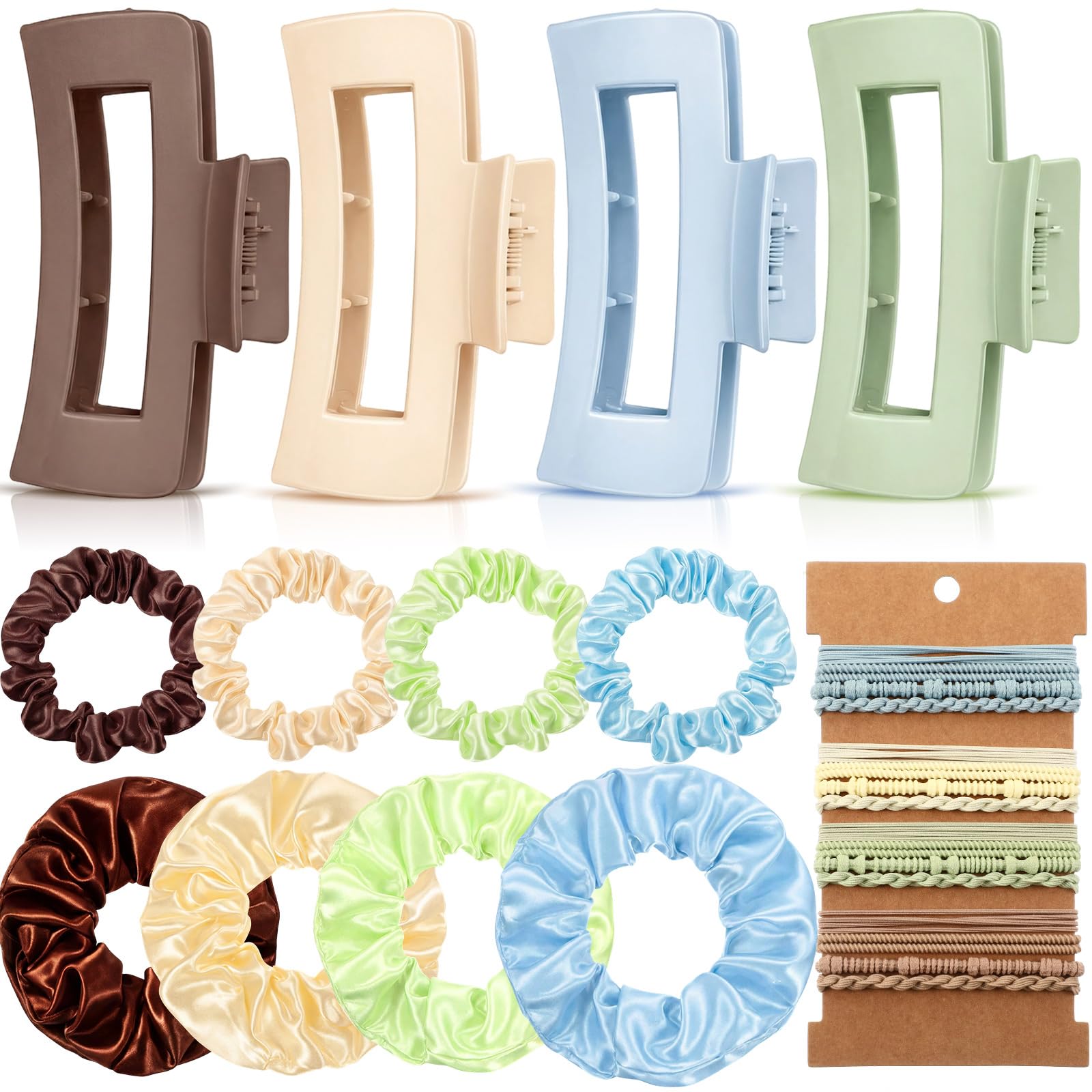 Yuxung 28 Pcs Hair Accessories Set for Women Hair Ties and Clips Set 4 Large Claw Clips 8 Satin Scrunchies 16 Boho Scrunchies Ac