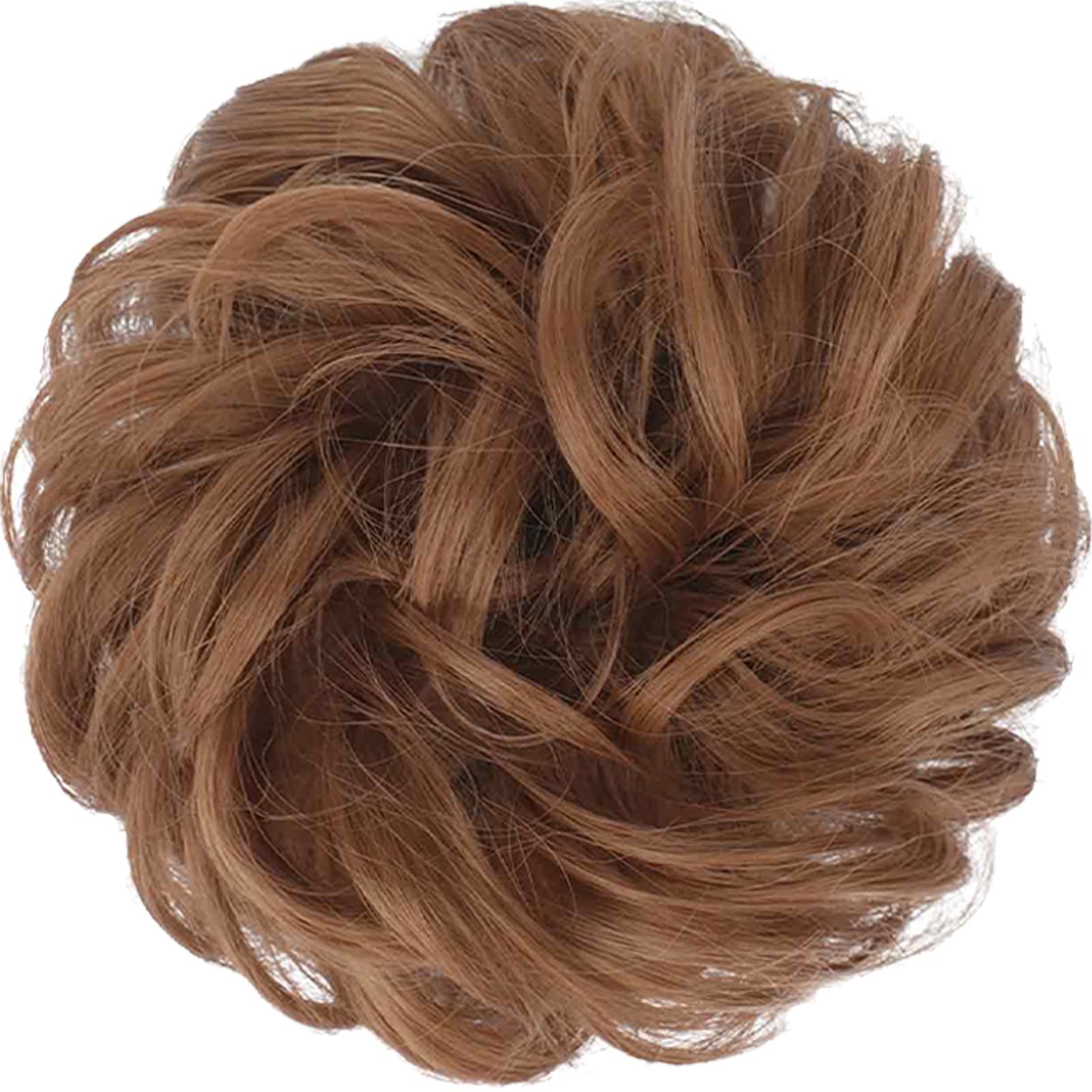 Feshfen Messy Bun Hair Piece Hair Bun Scrunchies Synthetic Light Auburn Wavy Curly Chignon Ponytail Hair Extensions Thick Updo H