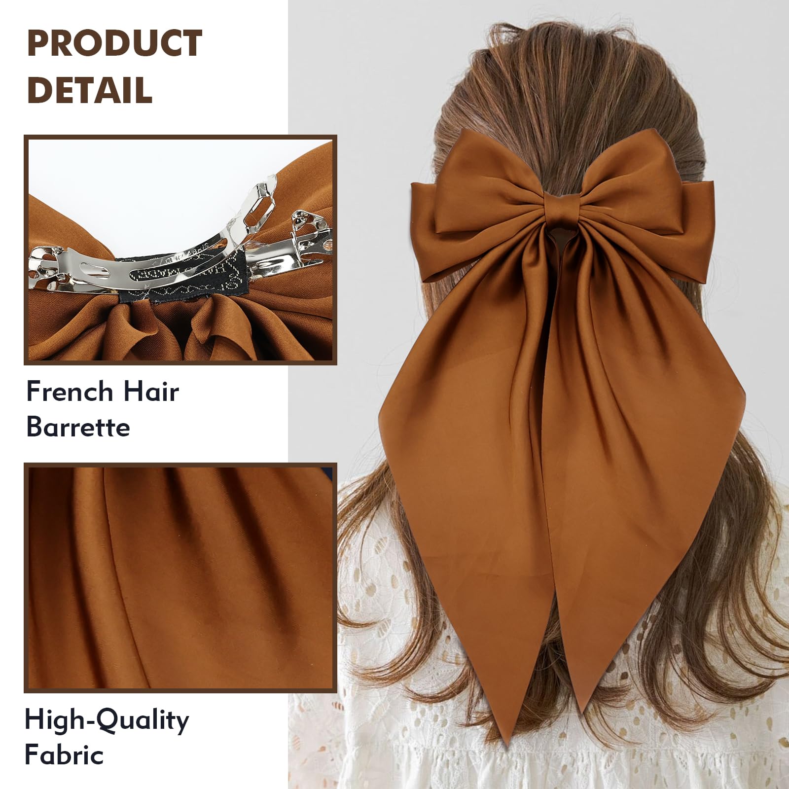 Cinaci 4 Pieces Large Big Oversized Satin Hair Bows With Long Tail Bow French Barrettes Hair Clips Accessories For Women Girls T