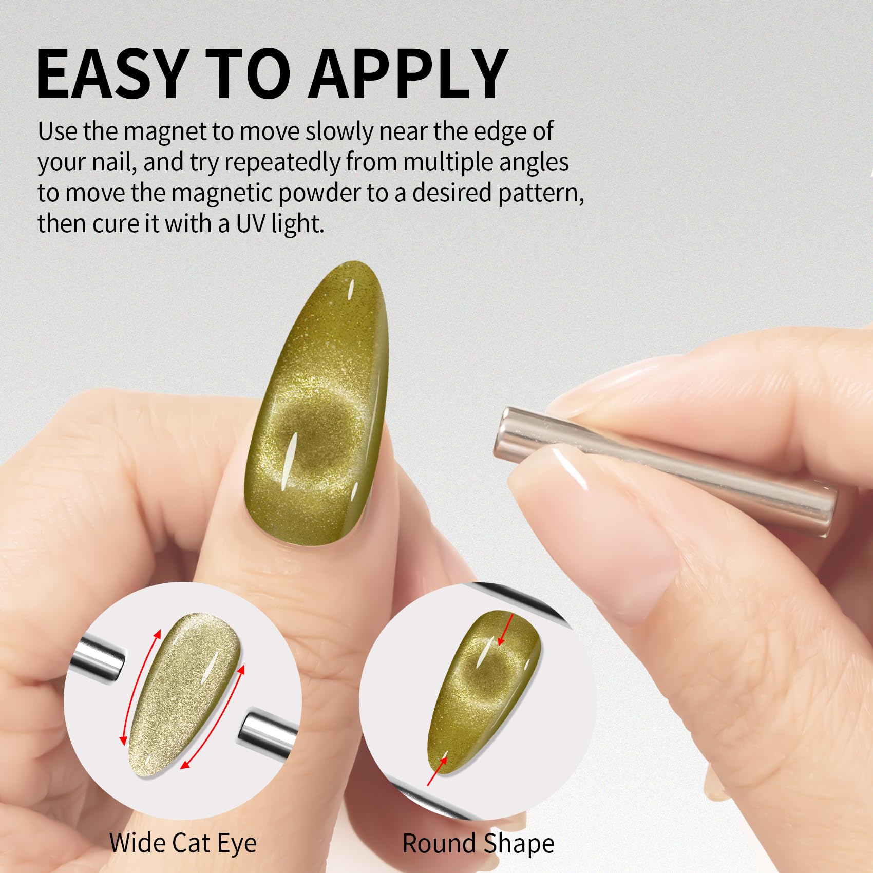 Maychao 15Ml Khaki Green Cat Eye Gel Nail Polish 1Pc Green Gel Polish With Magnet Soak Off Holographic Magnetic Gel Polish For N