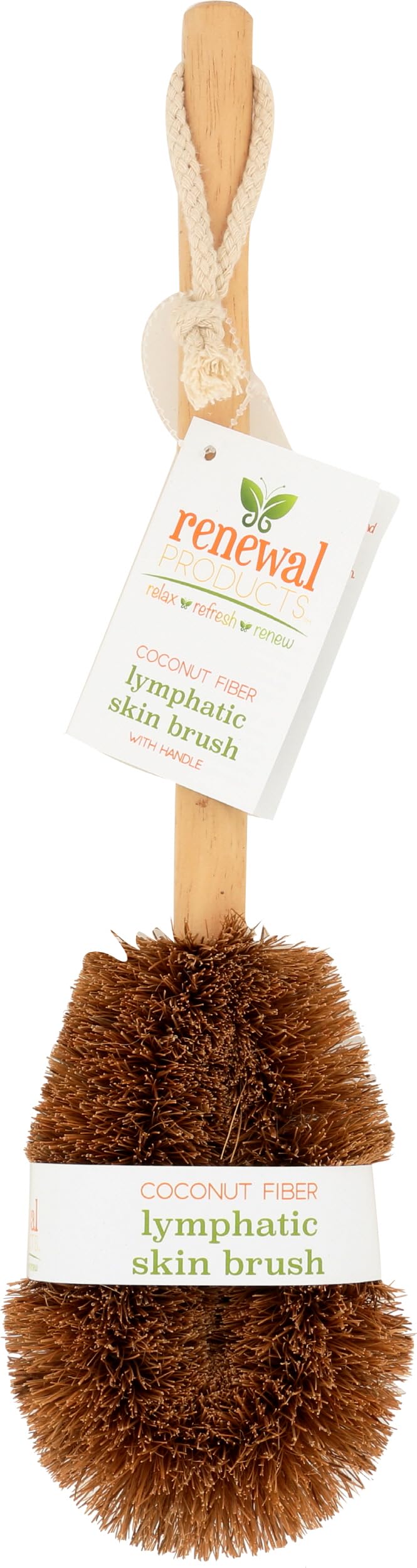 Renewal Coconut Fiber Body Brush with Long Wooden Handle  Natural Dry Brushing & Exfoliating Bath Brush for Wet or Dry Use, Sus