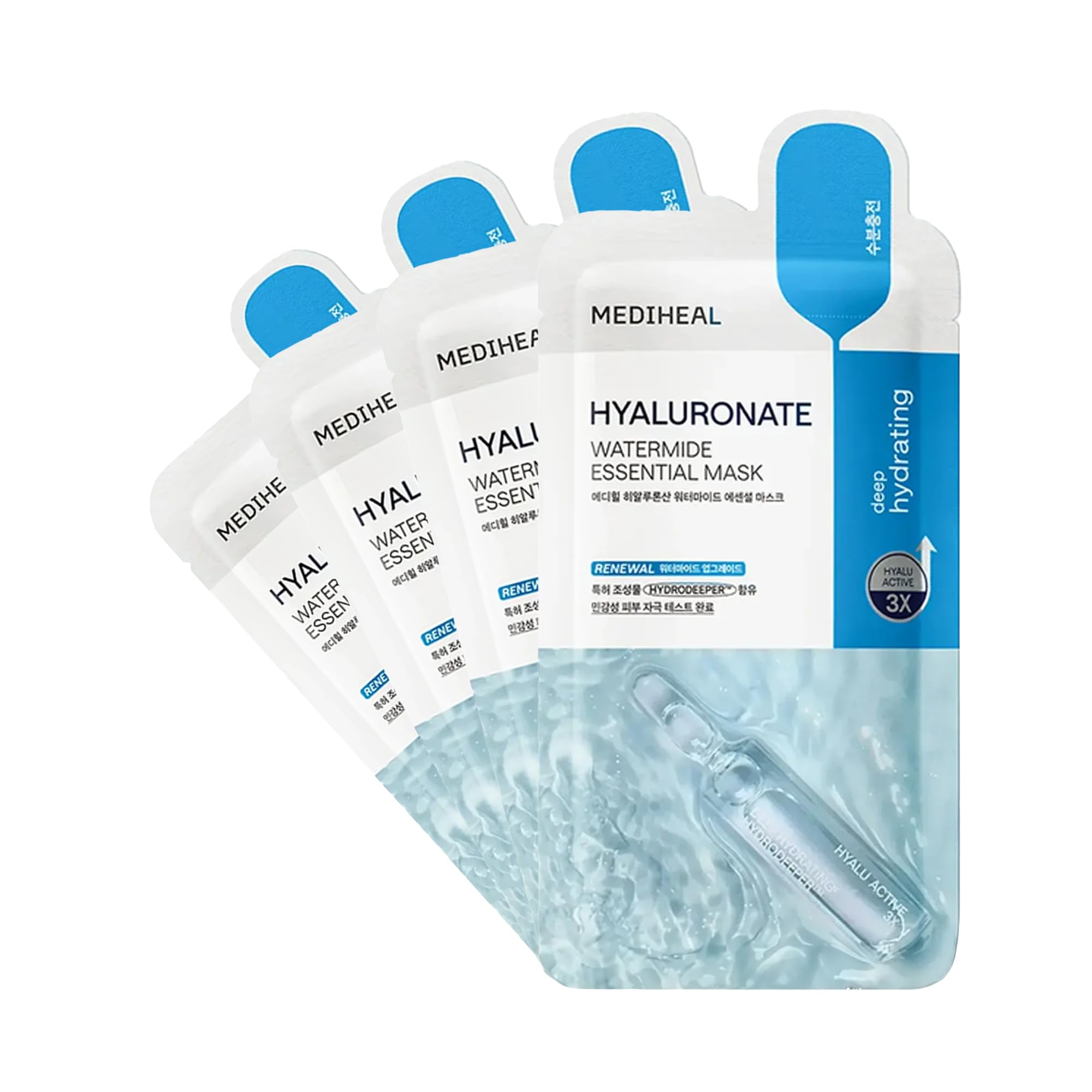 Mediheal Best Korean Hyaluronate Watermide Essential Face Mask  Hydrating and Moisturizing Sheet Masks With Hyalu Active 3x For