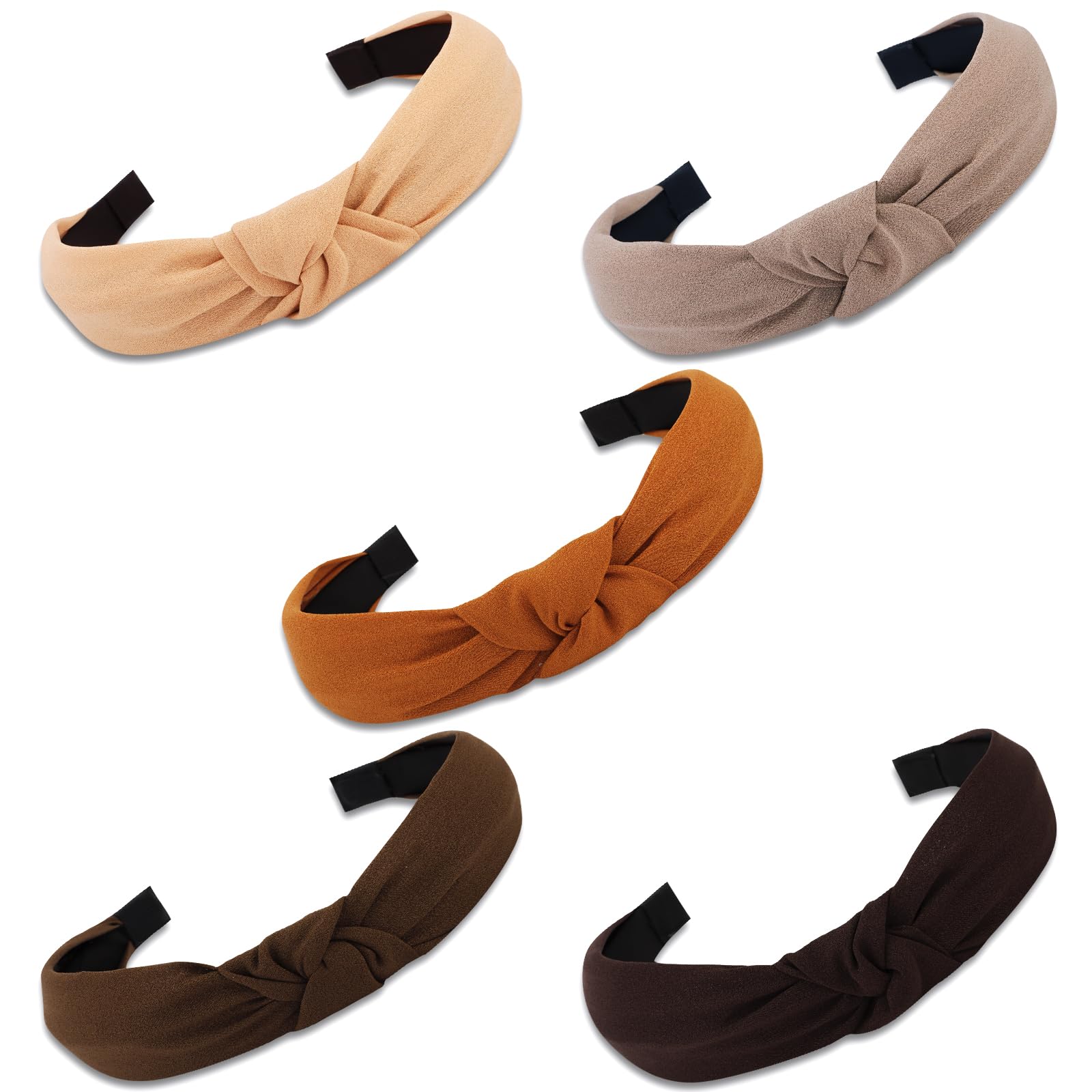VELSCRUN 5 Pcs Headbands for Women - Wide Fashion Brown Knot Turban Hair Bands, Elastic Hair Accessories as Gifts