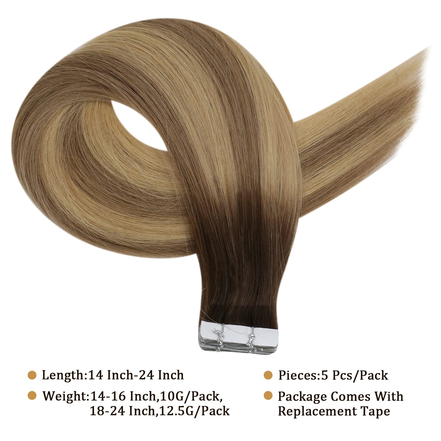 Full Shine Injected Tape In Hair Extensions 5Pcs 18 Inch Virgin Injection Tape In Extensions Color 3 Brown Fading To 8 Ash Brown