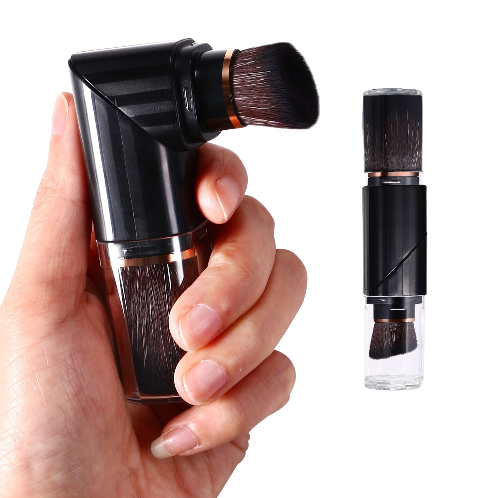 Vtrem Retractable Travel Makeup Brush: Black Kabuki Double-Ended Foundation Blush Brushes Mini Compact Face Brush With Cover Hig