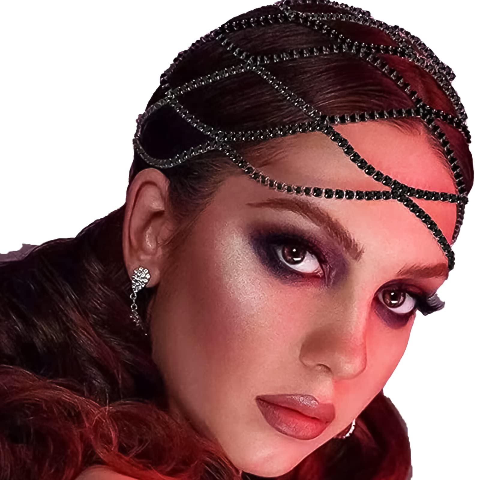 NAISKA Black Crystal Rhinestone Headpieces Caps for Women Wedding Bride Crystal Head Chain 1920S Flapper Hair Headband Jewelry G