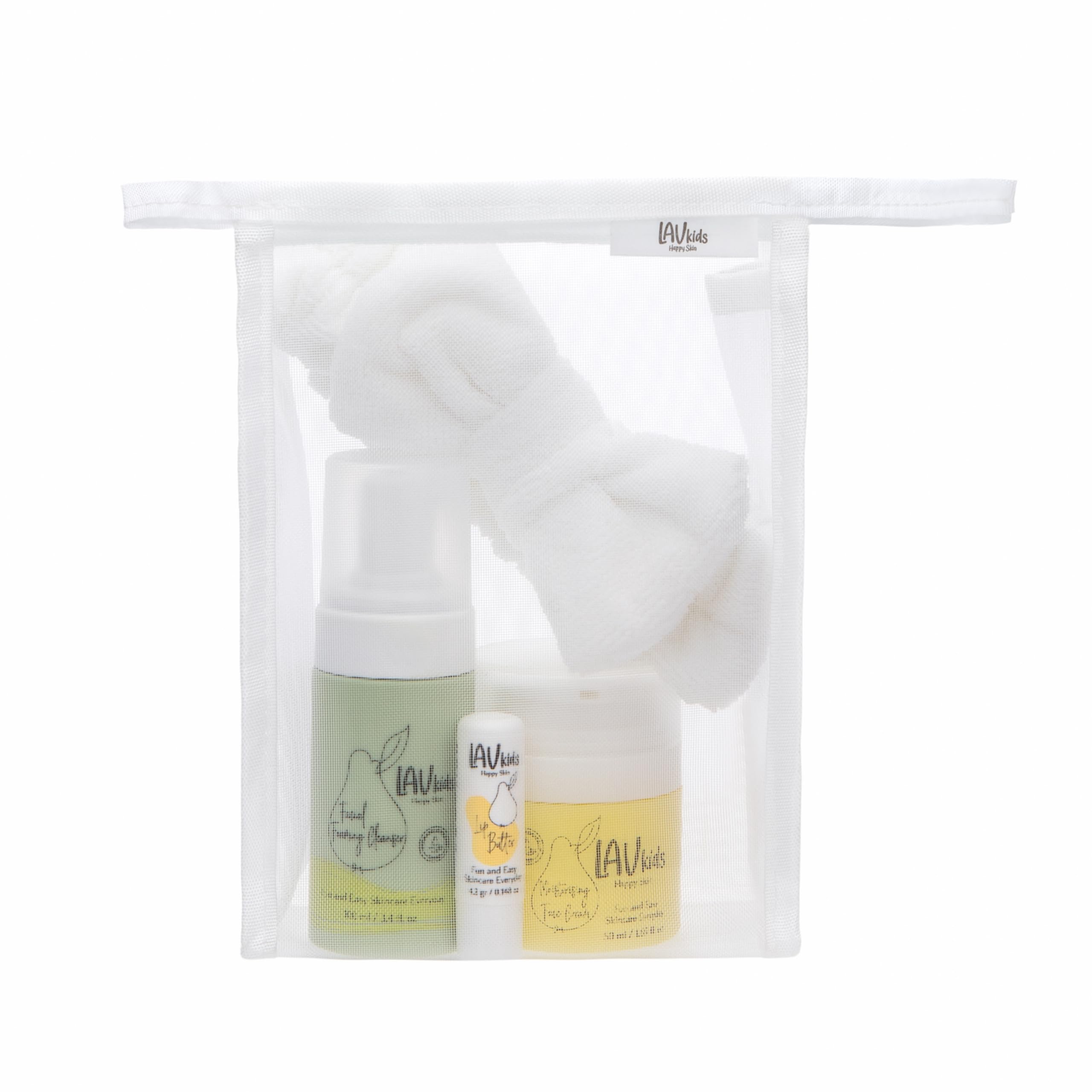 LAV Moisturising Face Care Bundle, Face Cream, Foaming Cleanser, Lip Butter with Headband and Bag
