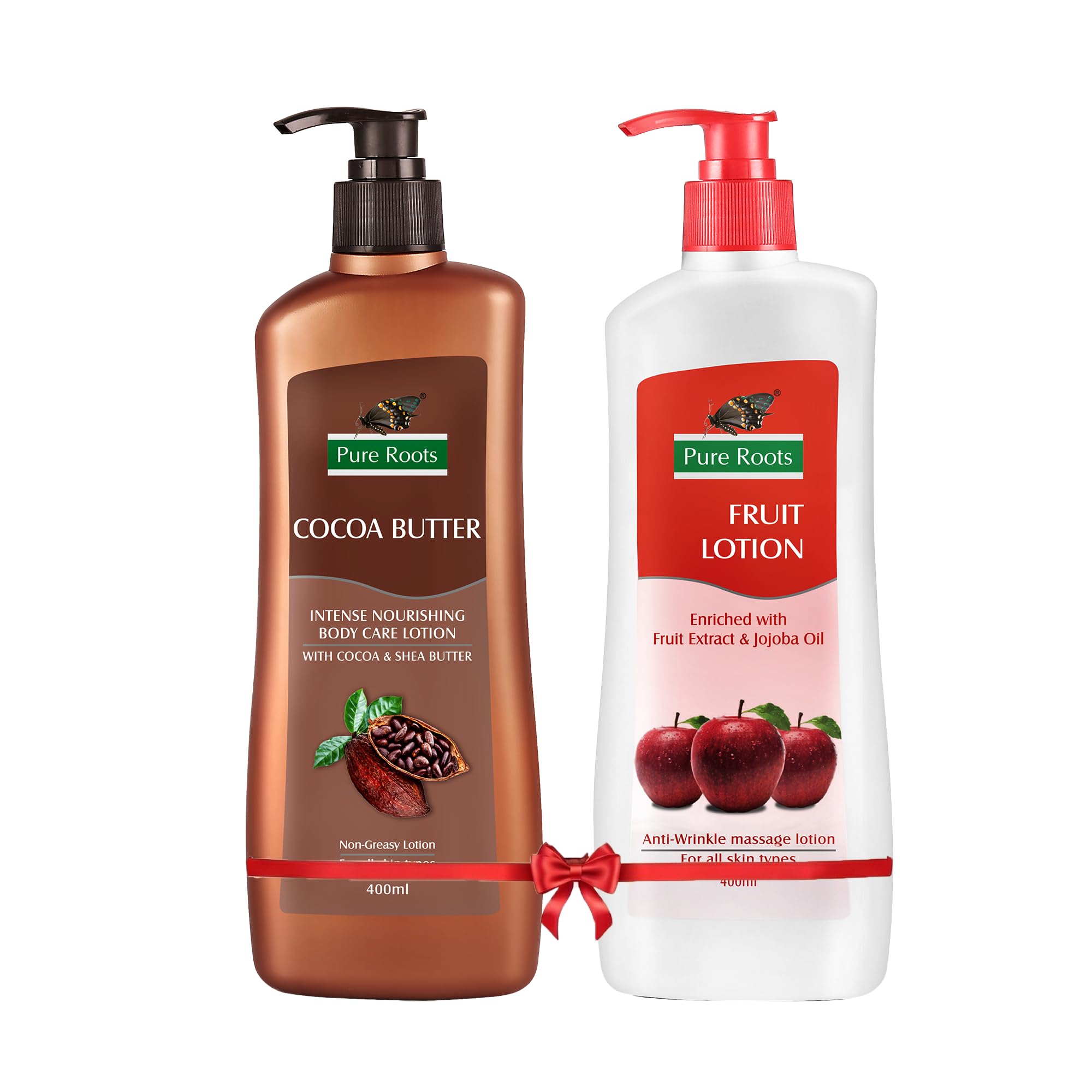 Pure Roots Body Lotion Combo  Fruit Lotion & Cocoa Butter (400Ml X 2) | Pack Of 2 Moisturizing Body Lotion For Men & Women | Fa