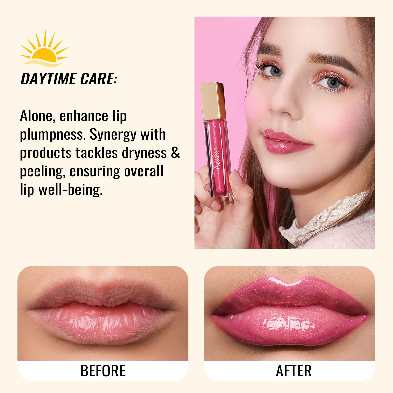 Oulac Light Purple Lip Gloss High-Shine Moisturizing Lip Gloss Oil Liquid Lipstick Non-Stick Cup Glitter Lipstick Lip Tint Reduc