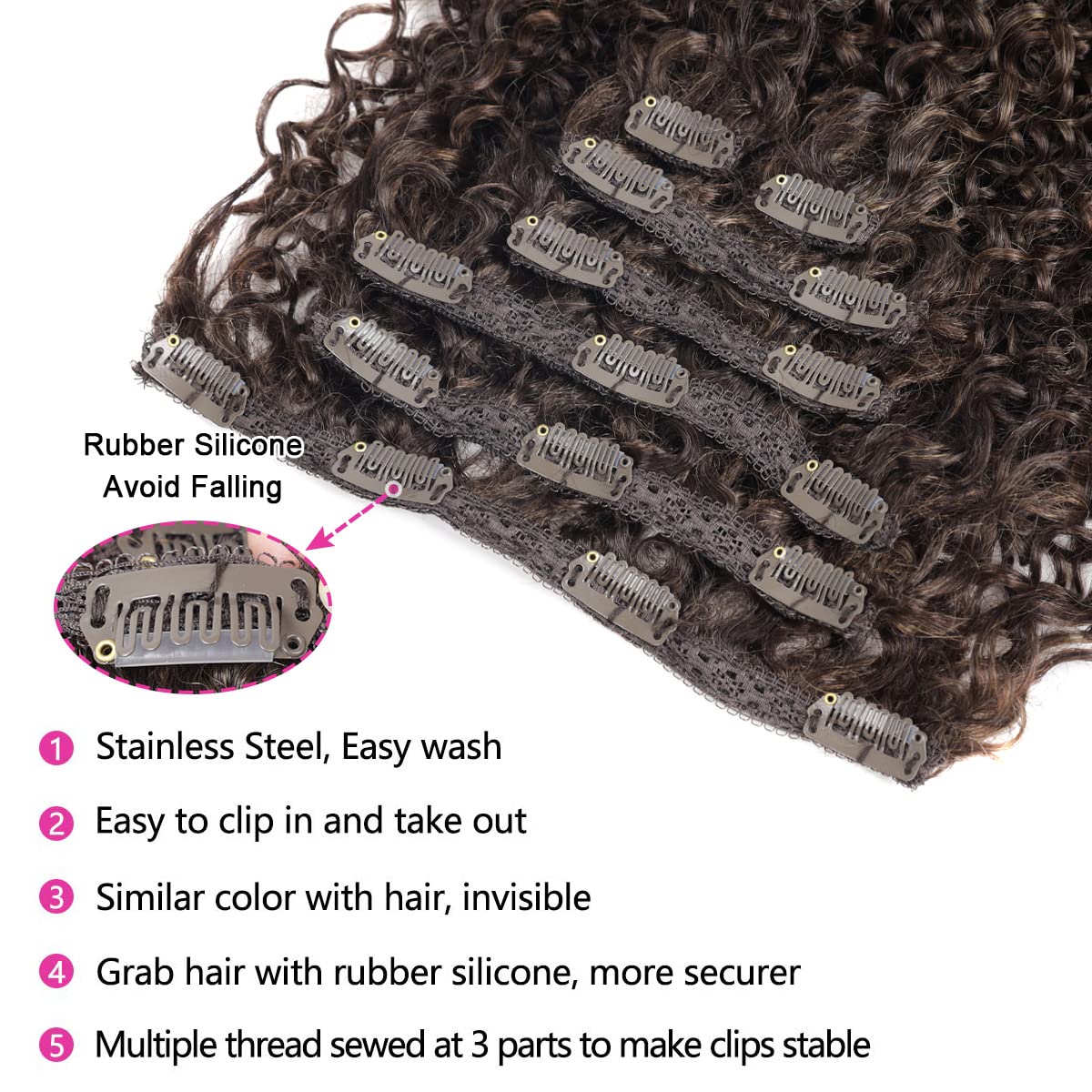 Bhf 26 Inch Kinky Curly Clip In Hair Extension, Double Weft Full Head Japanese Heat Resistance Fiber 140G Synthetic Hair Extensi