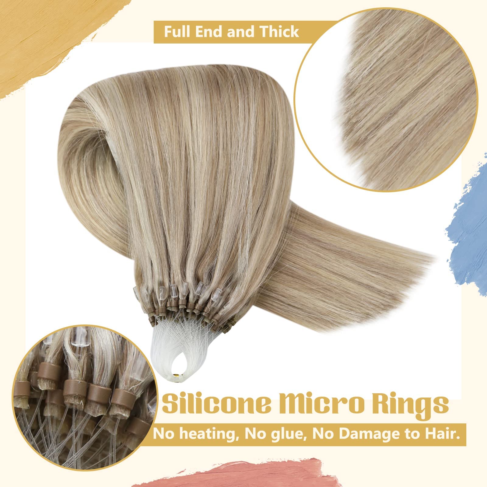 Sunny Micro Hair Extensions Human Hair Ash Blonde Highlight Bleach Blonde Micro Bead Human Hair Extensions Blonde Highlight Micr