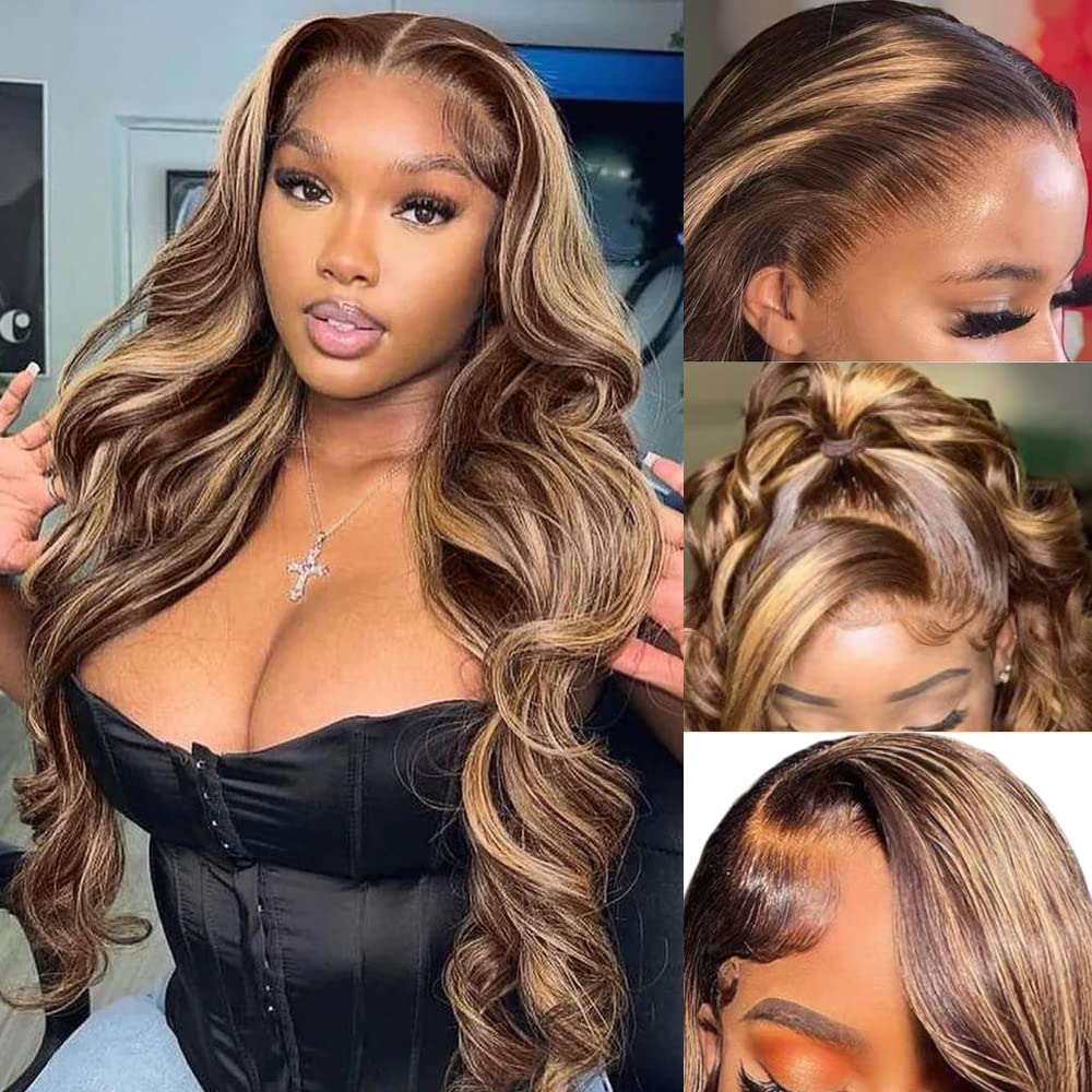 Avolo Ombre Highlight Lace Front Wig Human Hair 13x4 Glueless Transparent HD Lace Frontal Wigs Pre Plucked With Baby Hair Body W