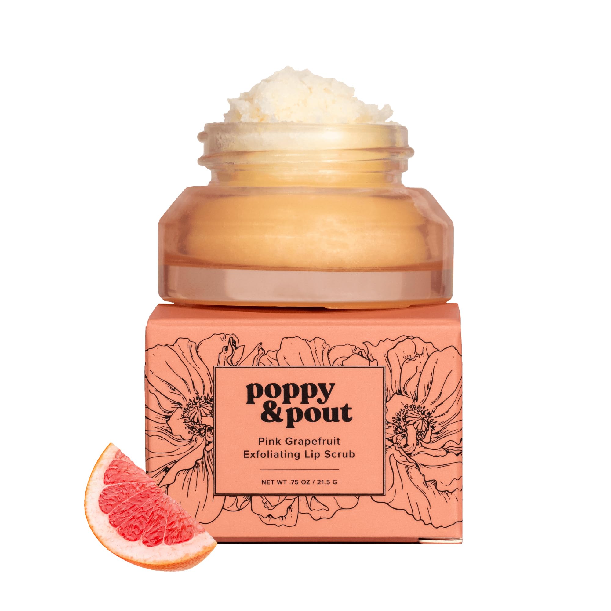 Poppy & Pout Natural Lip Scrub, Moisturizing Sugar Scrub for Dry Lips, Lip Scrubber Exfoliator with Essential Oils Smooths and H