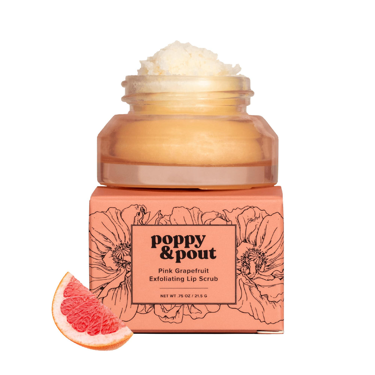 Poppy & Pout Natural Lip Scrub, Moisturizing Sugar Scrub for Dry Lips, Lip Scrubber Exfoliator with Essential Oils Smooths and H