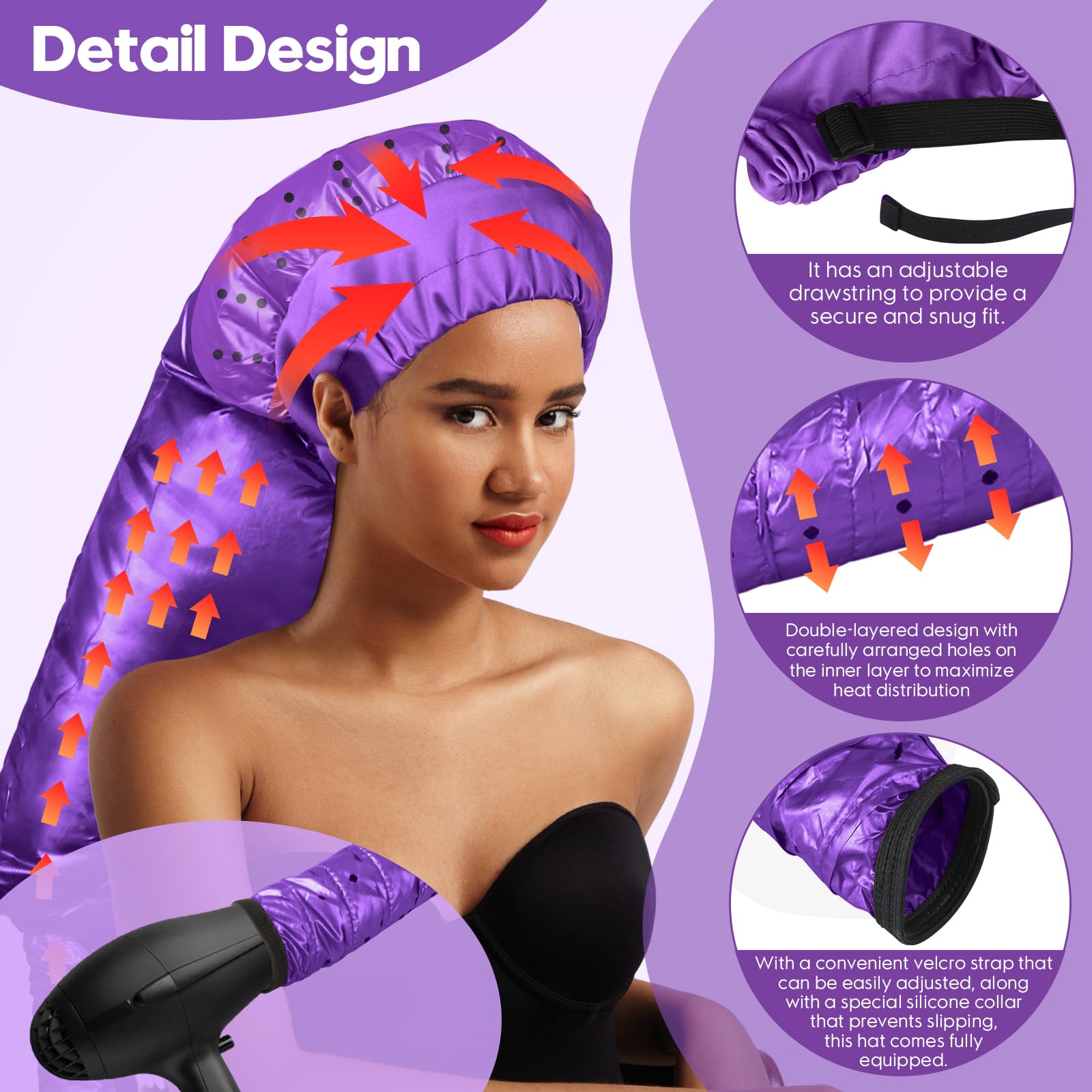 Bonnet Hair Dryer Attachment with Adjustable Headband-Large Hooded Hair Dryer Cap for drying fast at home, Easy to use for hair