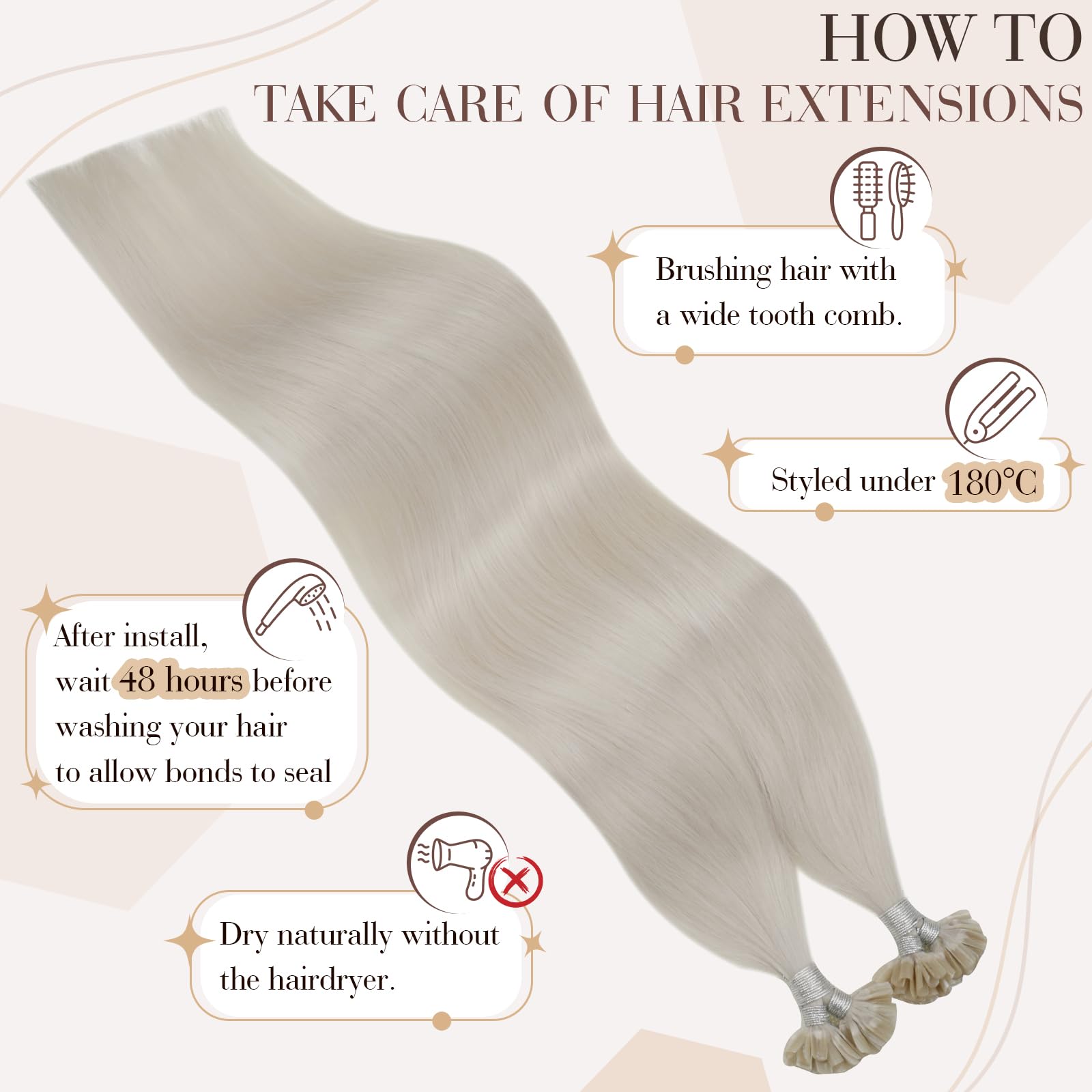 Hetto Ktip Human Hair Extensions #60 Platinum Blonde U Tip Hair Extensions Human Hair Pre Bonded K Tip Hair Extensions Real Huma