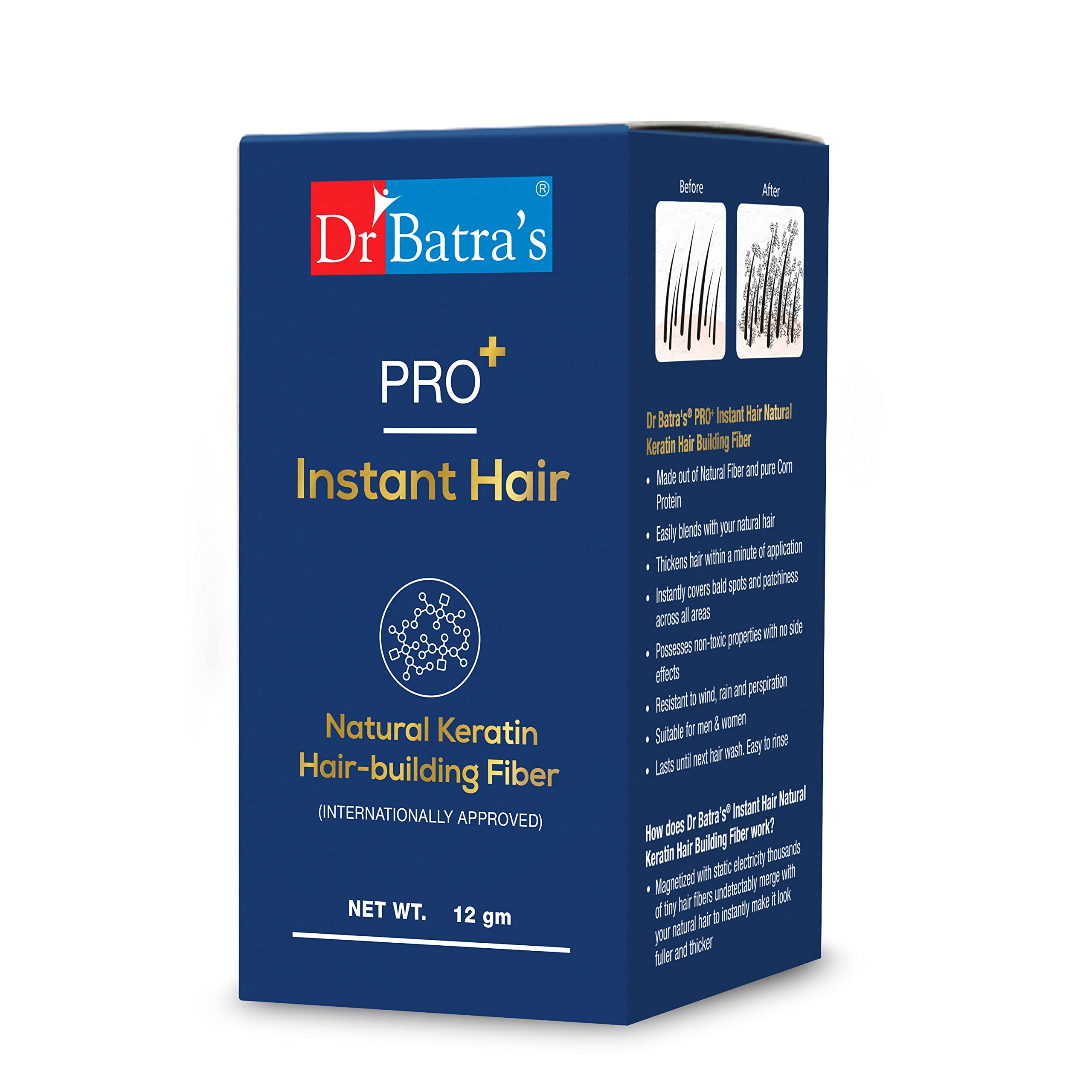 Dr BatraS Pro+ Instant Natural Hair Building Fibre | Hair Fibres For Thin & Bald Spots | Suitable For Men And Women | Internati