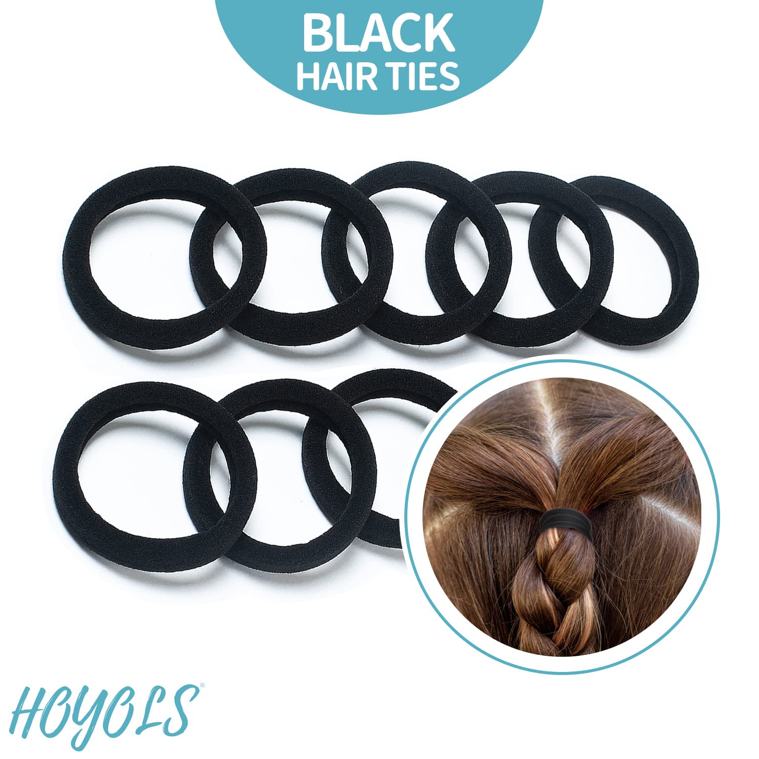 HOYOLS Cotton Hair Ties 1.6 Inch Soft & Stretch Large Hair Bands Nylon Fabric Ponytail Holder for Thick Heavy Curly Hair, No Sli
