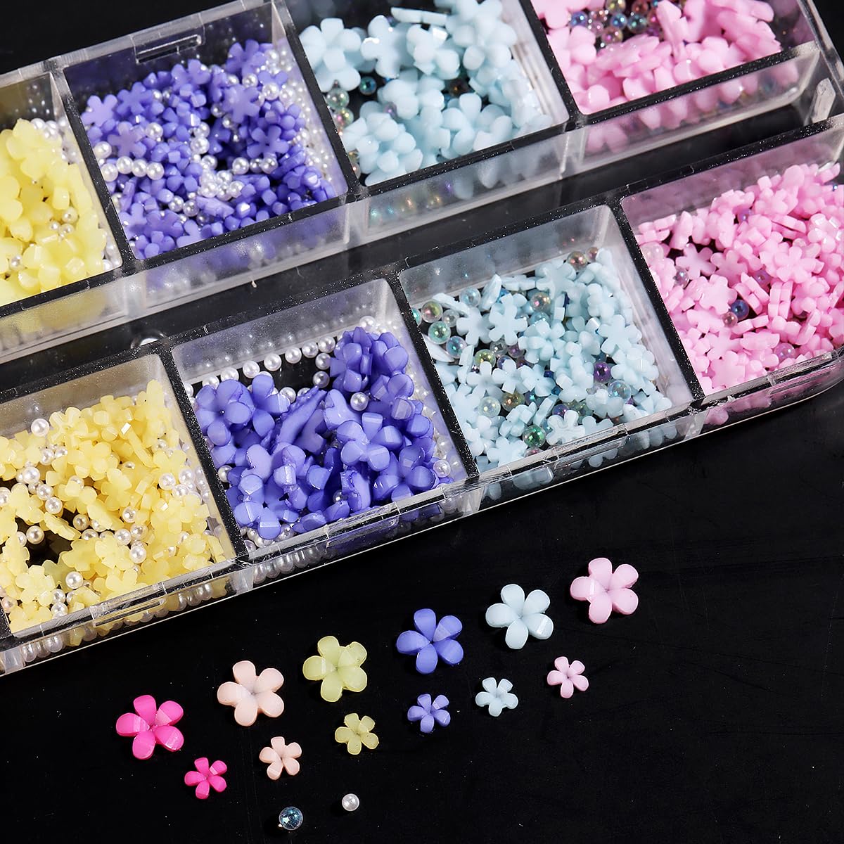 3D Flowers Nail Charms, 3D Pink Pastel Acrylic Flower For Nails, Gold Caviar Beads Nail Decorations Mixed Rhinestones Kit, Cryst