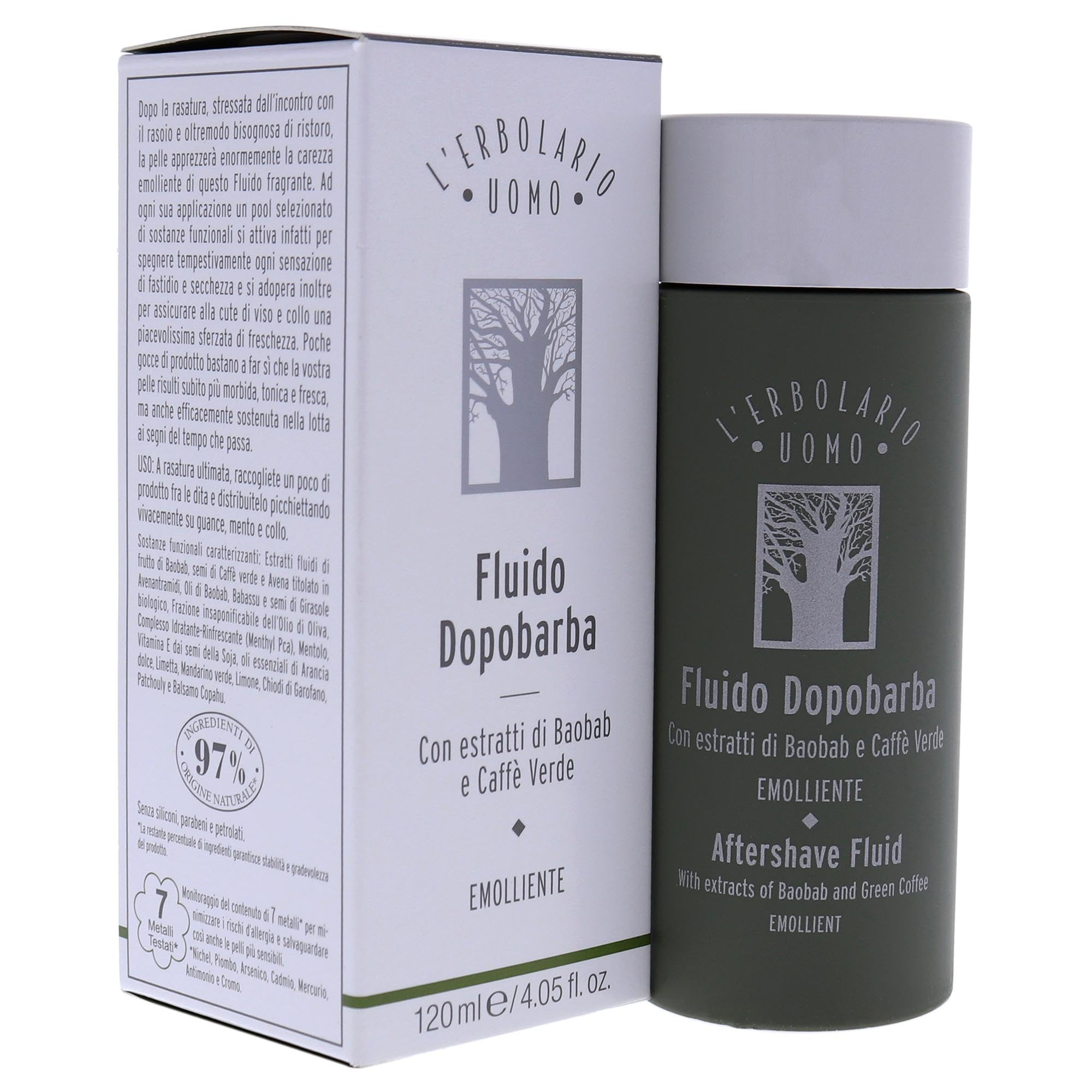 Lerbolario Baobab And Green Coffee Aftershave Fluid - For Instantly Reducing Any Redness Caused By Shaving - Soothe Any Feelings