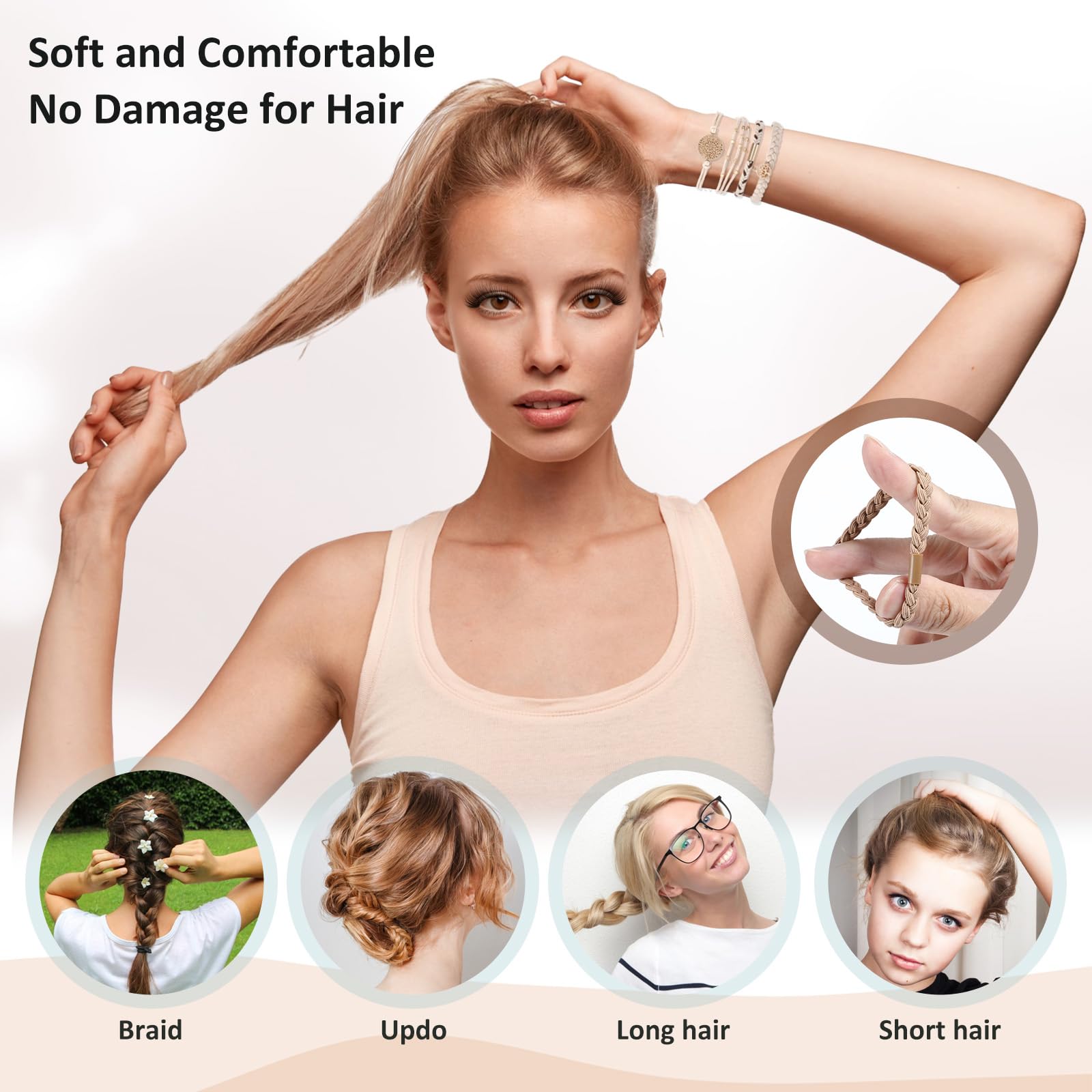 10 Pcs Hair Tie Bracelets for Women Boho Hair Ties for Thin Hair 5 Styles No Damage Ponytail Holders Elastic Hair Bands Light Co