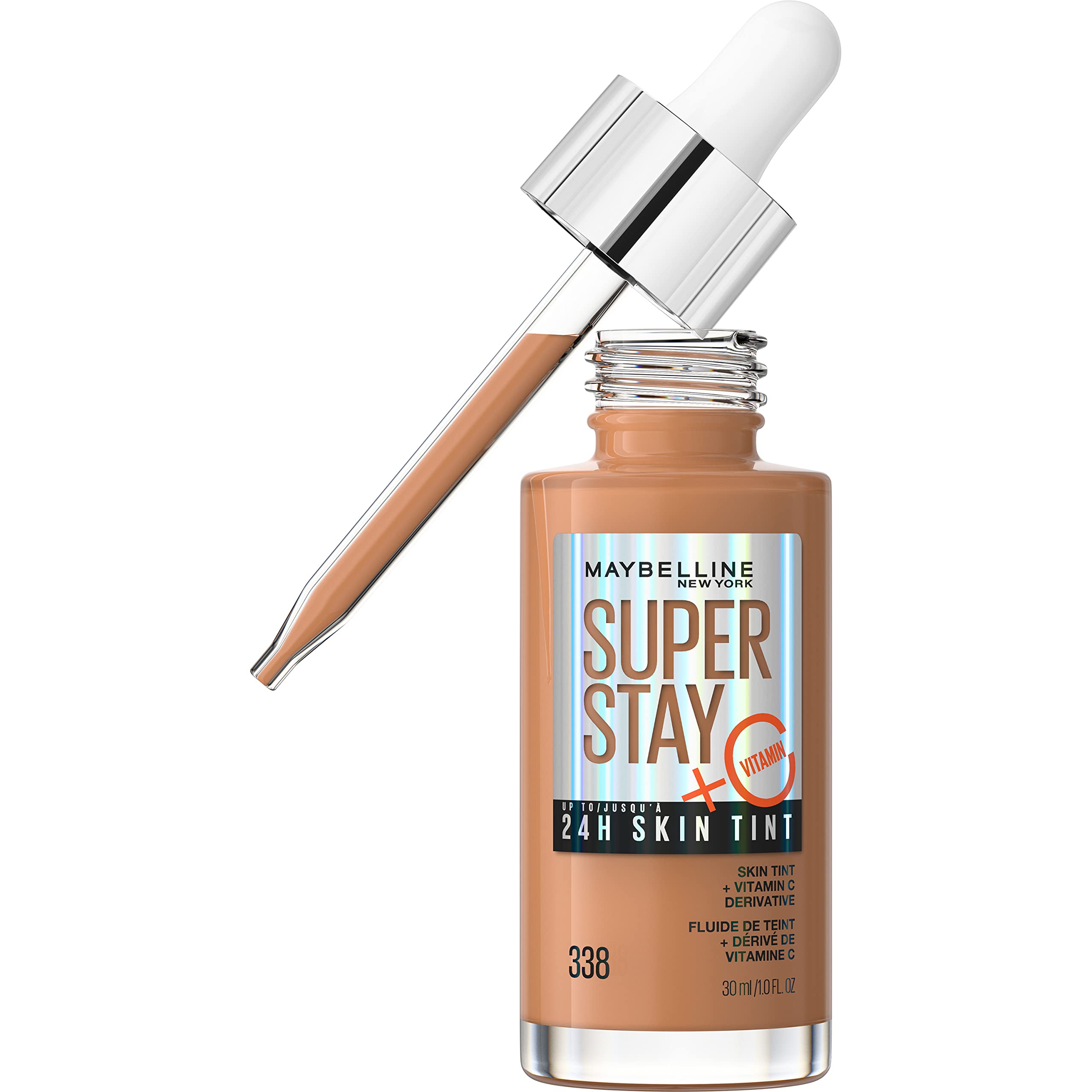 Maybelline Super Stay Up To 24Hr Skin Tint, Radiant Light-To-Medium Coverage Foundation, Makeup Infused With Vitamin C, 338, 1 C
