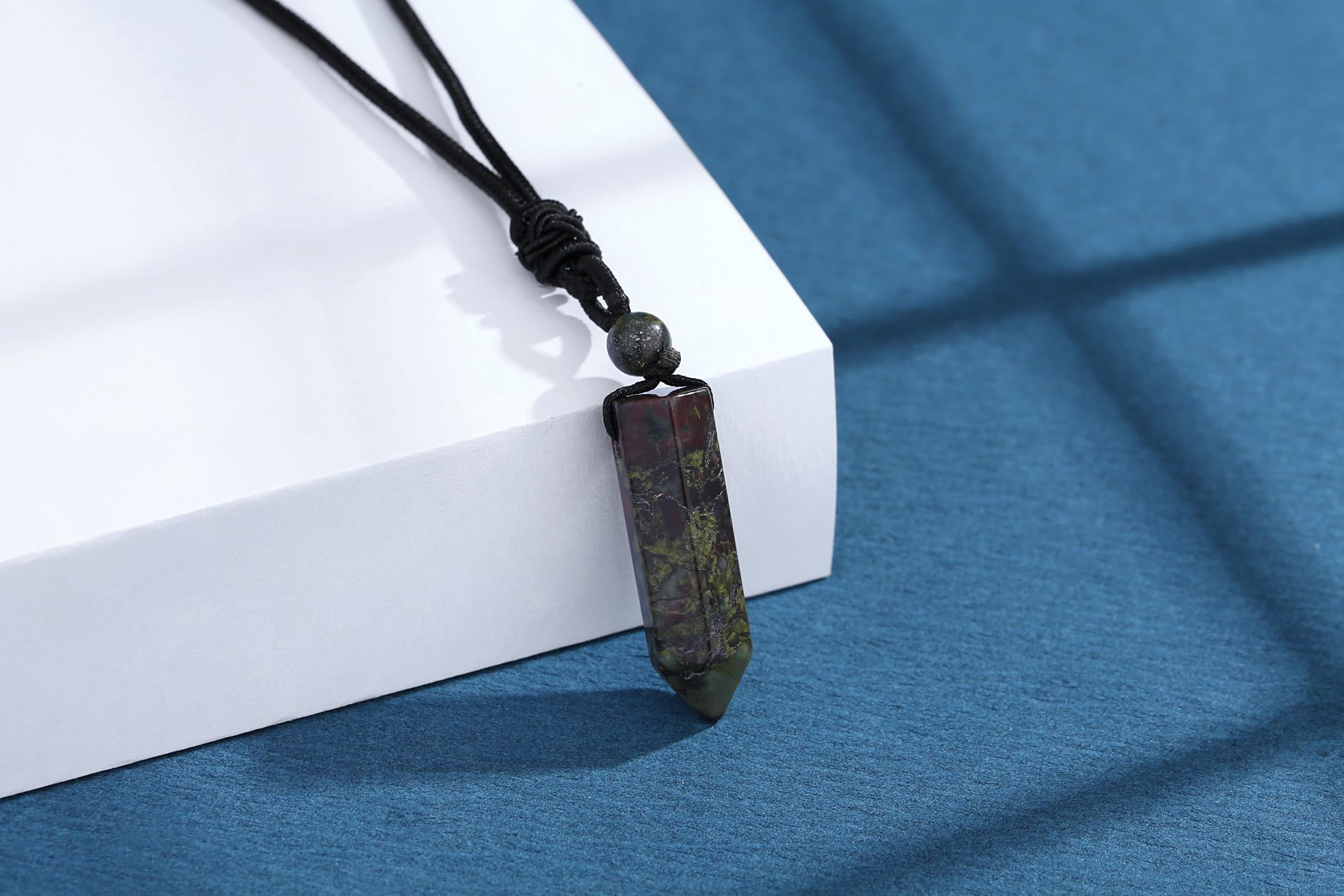 XIANNVXI Bloodstone Necklace for Men Healing Crystal Necklace Men 's Necklaces Adjustable Rope Pendant Natural Gemstone Necklace