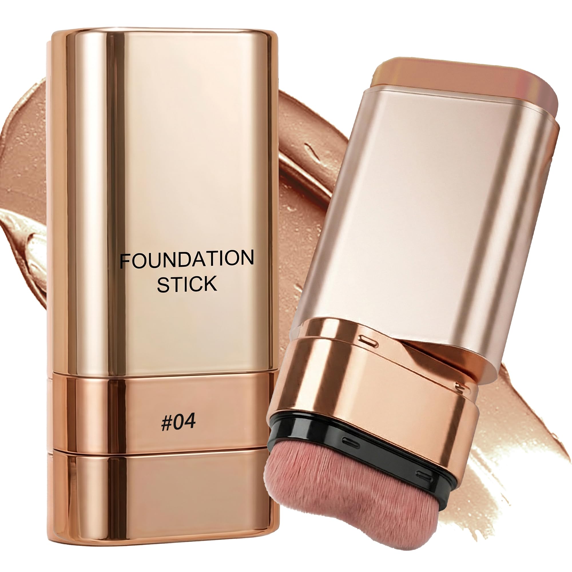 Stick Foundation, 2 in 1 Full Coverage Creamy Concealer, Long Lasting Dual Ended Foundation Contour Stick with Brush, Waterproof