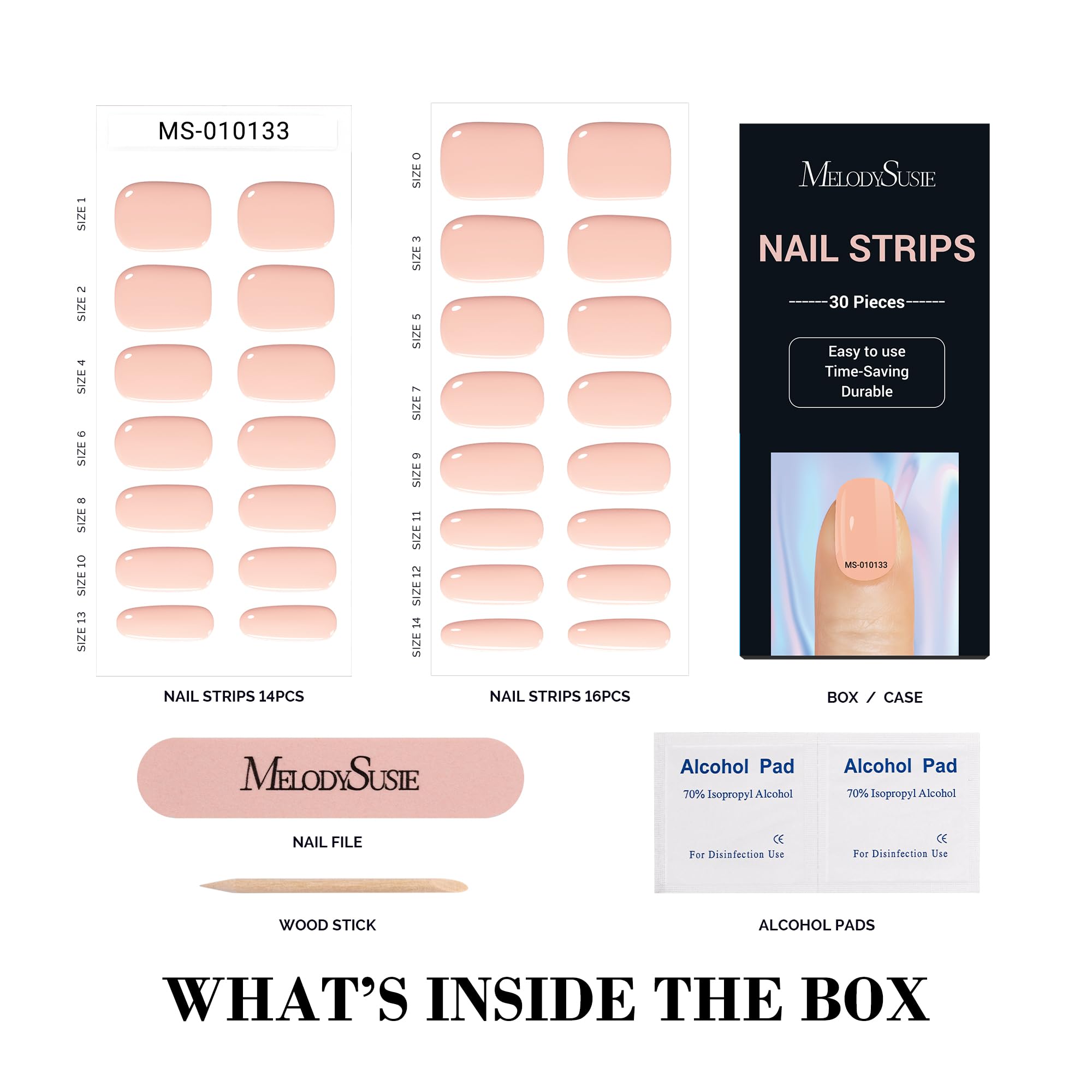 Melodysusie Semi Cured Gel Nail Strips, Peach Pink - Works With Any Nail Lamps, Salon-Quality, Long Lasting, Easy To Apply - Inc