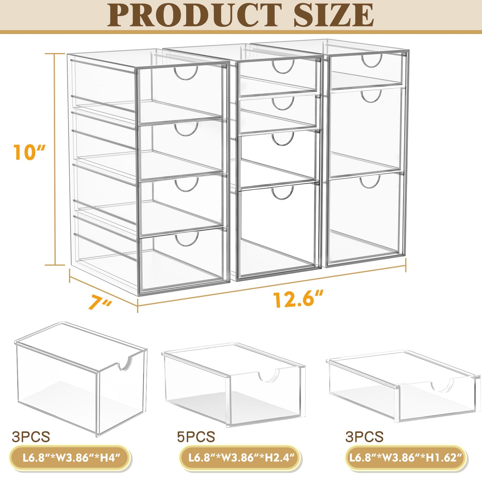 Yfxcvsl Arcylic Makeup Organzier With 11 Drawers, Clear Storage Drawers, Bathroom Makeup Organizer For Palettes, Cosmetic, And B