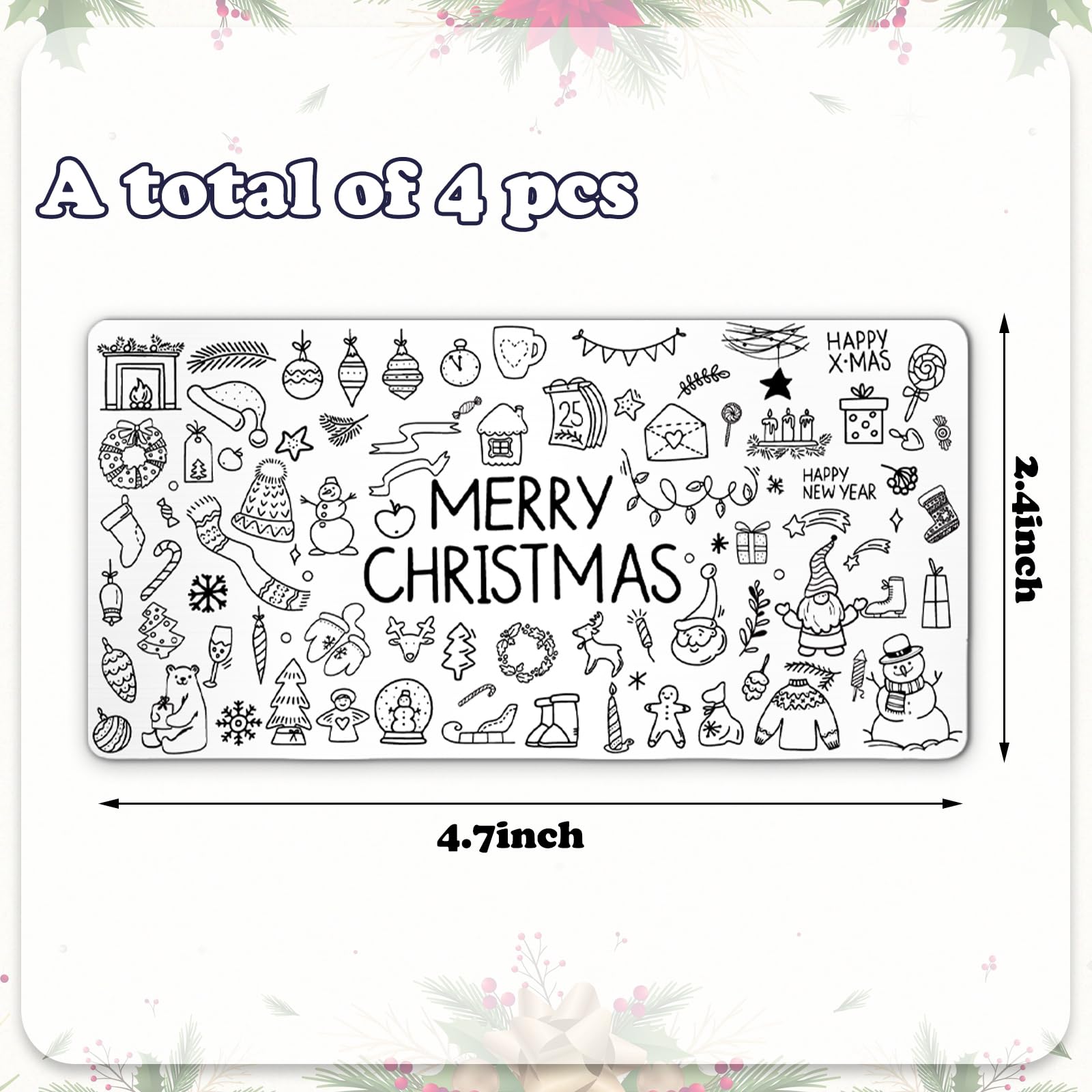 JarThenaAMCS 4Pcs Christmas Nail Plates Stamping Set Xmas Tree Snowflake Snowman Stamp Templates Nail Art Plates for Winter DIY
