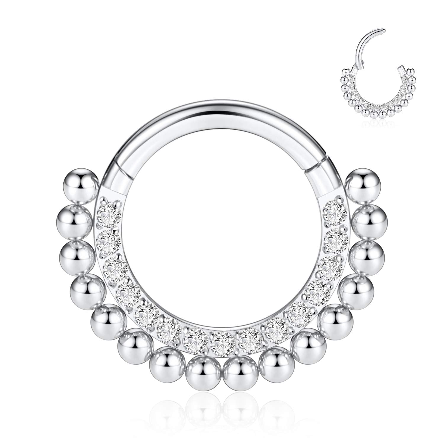 FUNLMO 16G Septum Jewelry Septum Ring 8mm Daith Earrings Septum Clicker Nose Rings CZ Daith Piercing Jewelry Helix Tragus Rook L