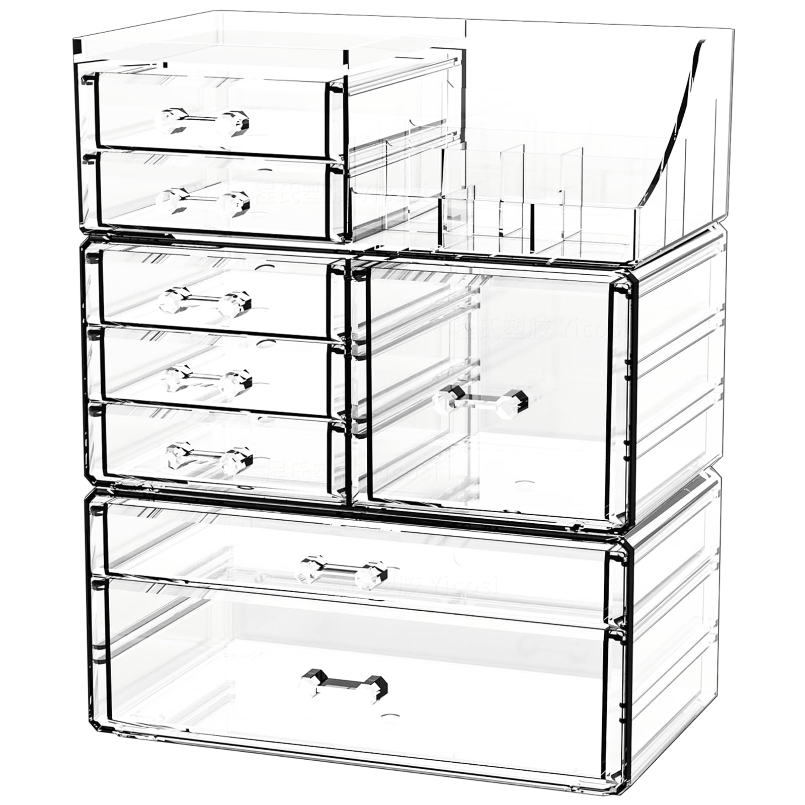 Cq acrylic 3 Pack Clear Make Up Organizers for Vanity,Stackable 8 Drawers Skincare Organizer,Cosmetic Storage Organizer for Jewe