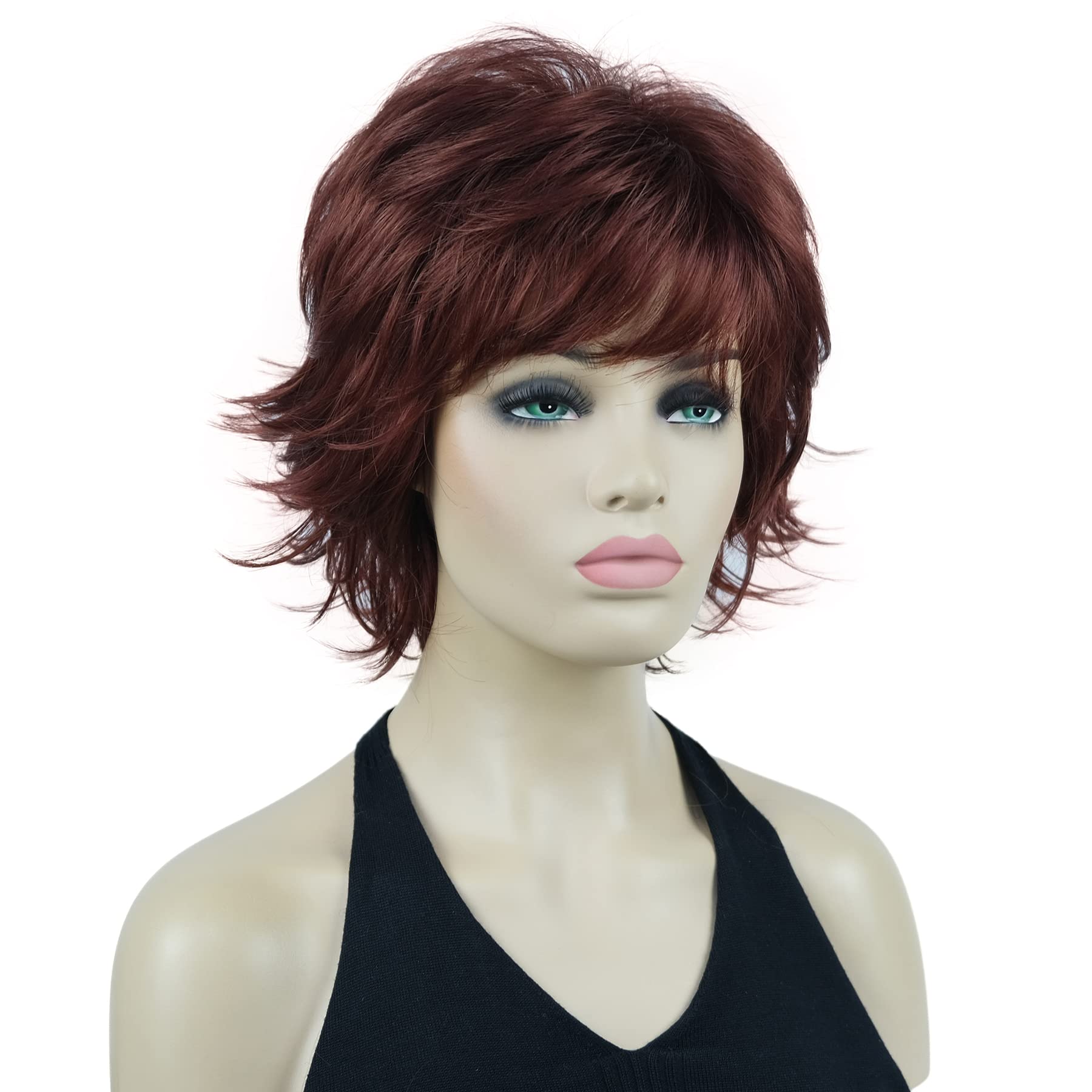 Lydell Short Layered Shaggy Wavy Full Synthetic Wigs 130 Copper Red