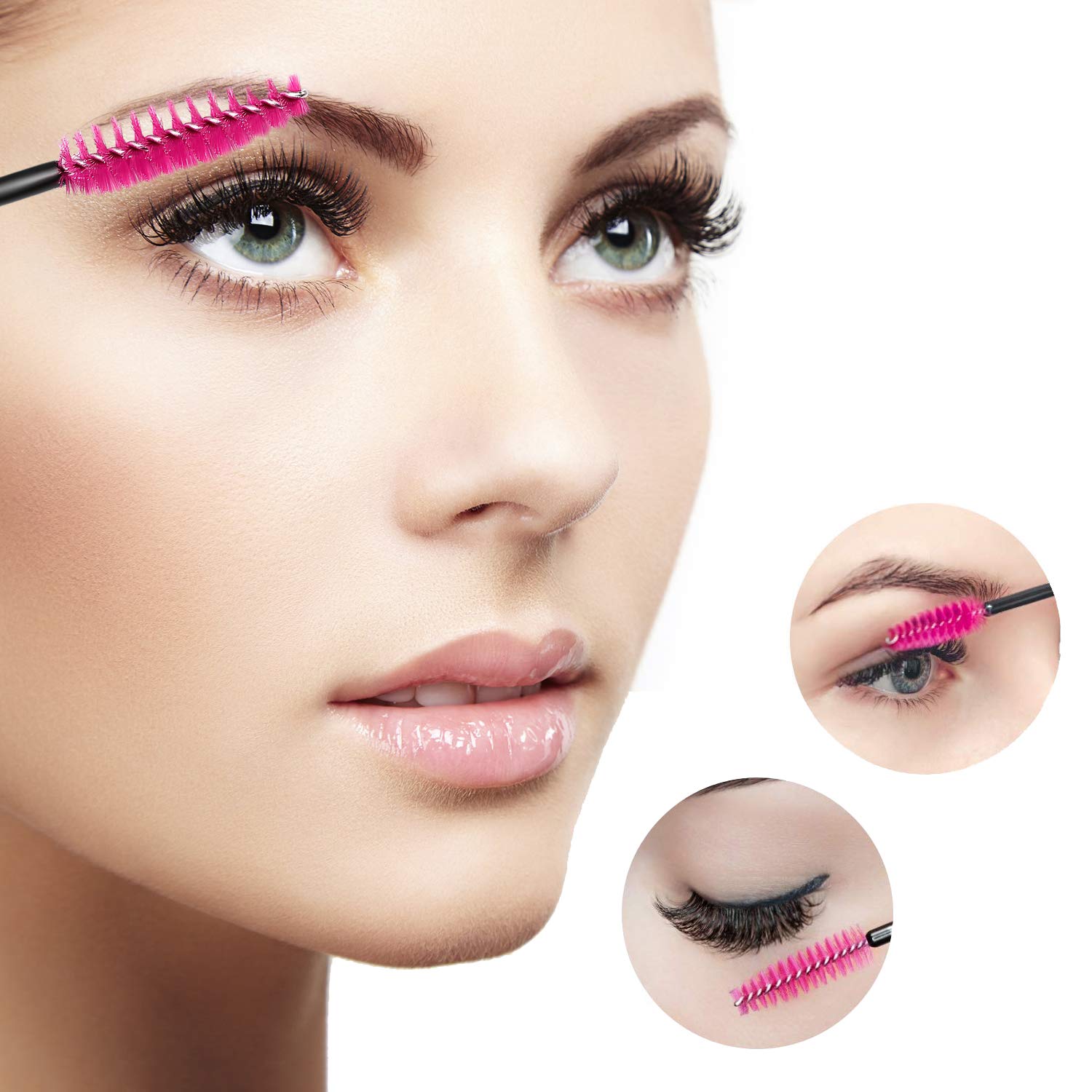 GUMIKE 100PCS Disposable Eyelash Mascara Brushes - Plastic, Rose Color for Eyelash Extension, Eyebrow & Makeup Applications