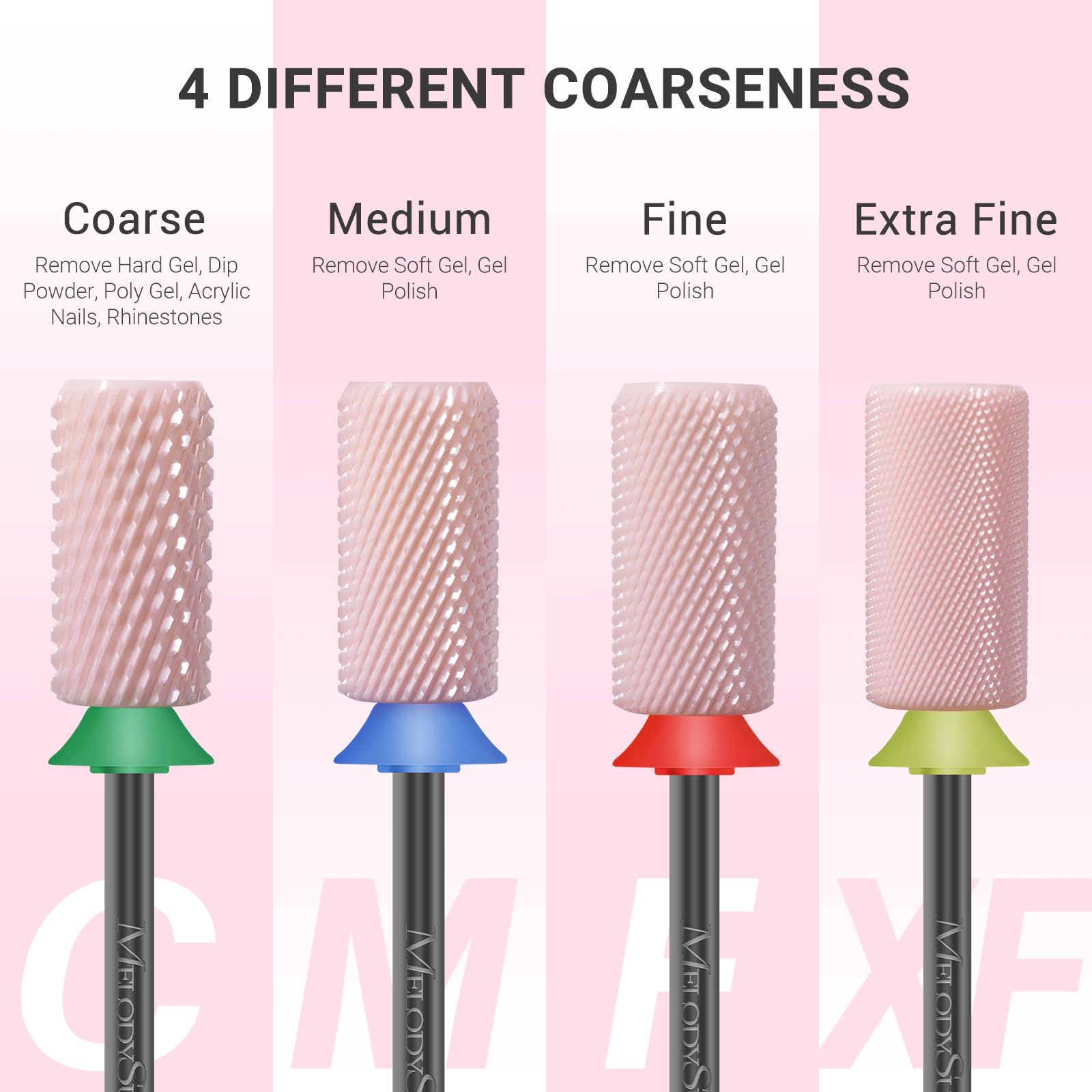 Melodysusie Ceramic Nail Drill Bits, 3/32'' Chamfer Flat Top Large Barrel Bits, Fast Remove Acrylic Or Hard Gel, Nail Tool For M