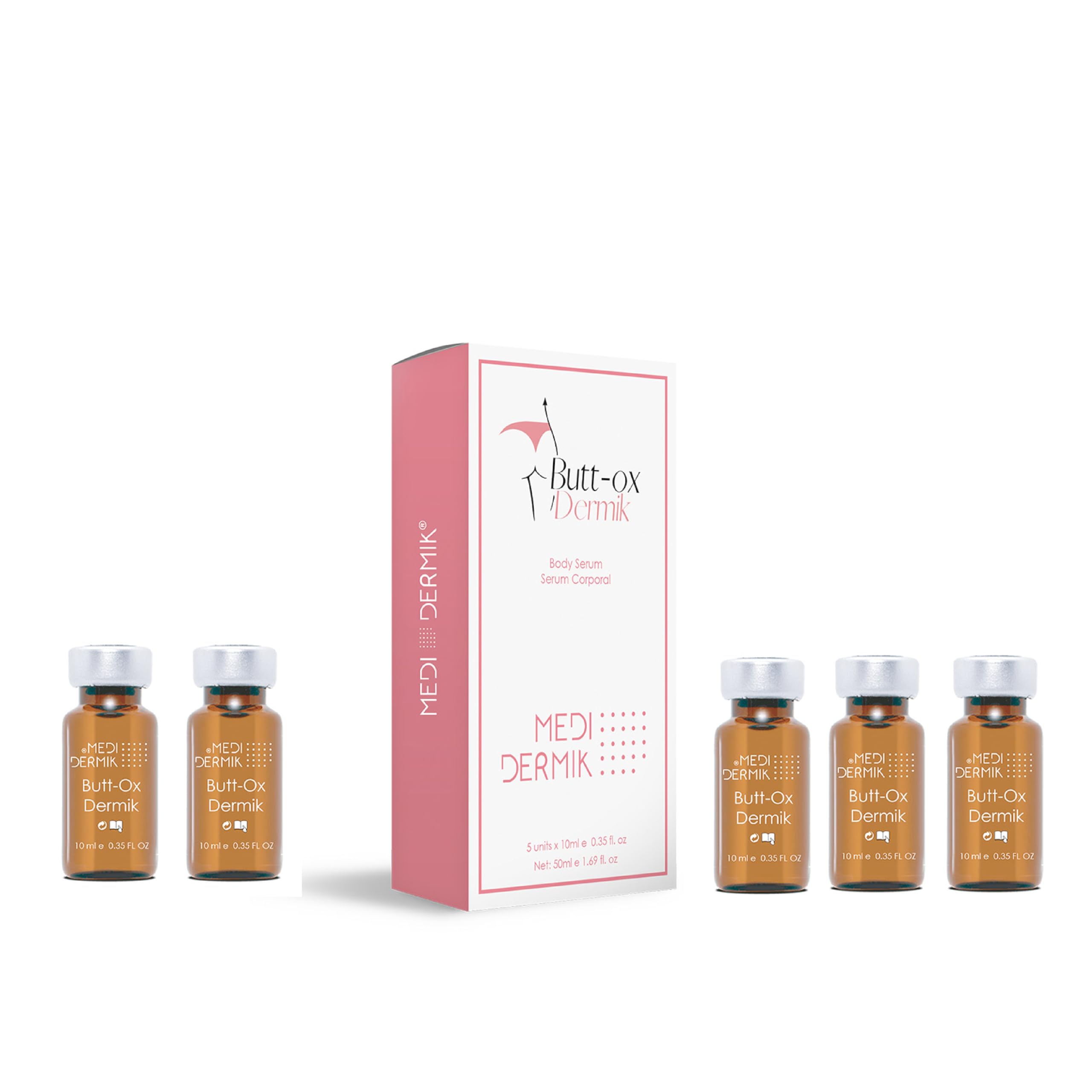 Butt Ox Dermik  Firming & Lifting Solution for Buttocks  5 Vials x 10 ml (Total 50 ml / 1.69 fl oz)
