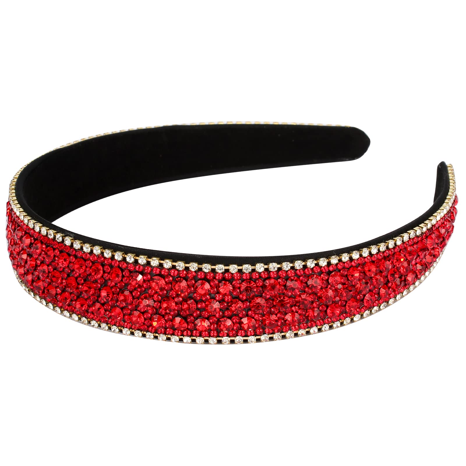 Wecoe Red Headband Rhinestone Headband Women Girls Fashion Nonslip Bling Sparkly Crystal Diamond Headband Holiday Homecoming Pro