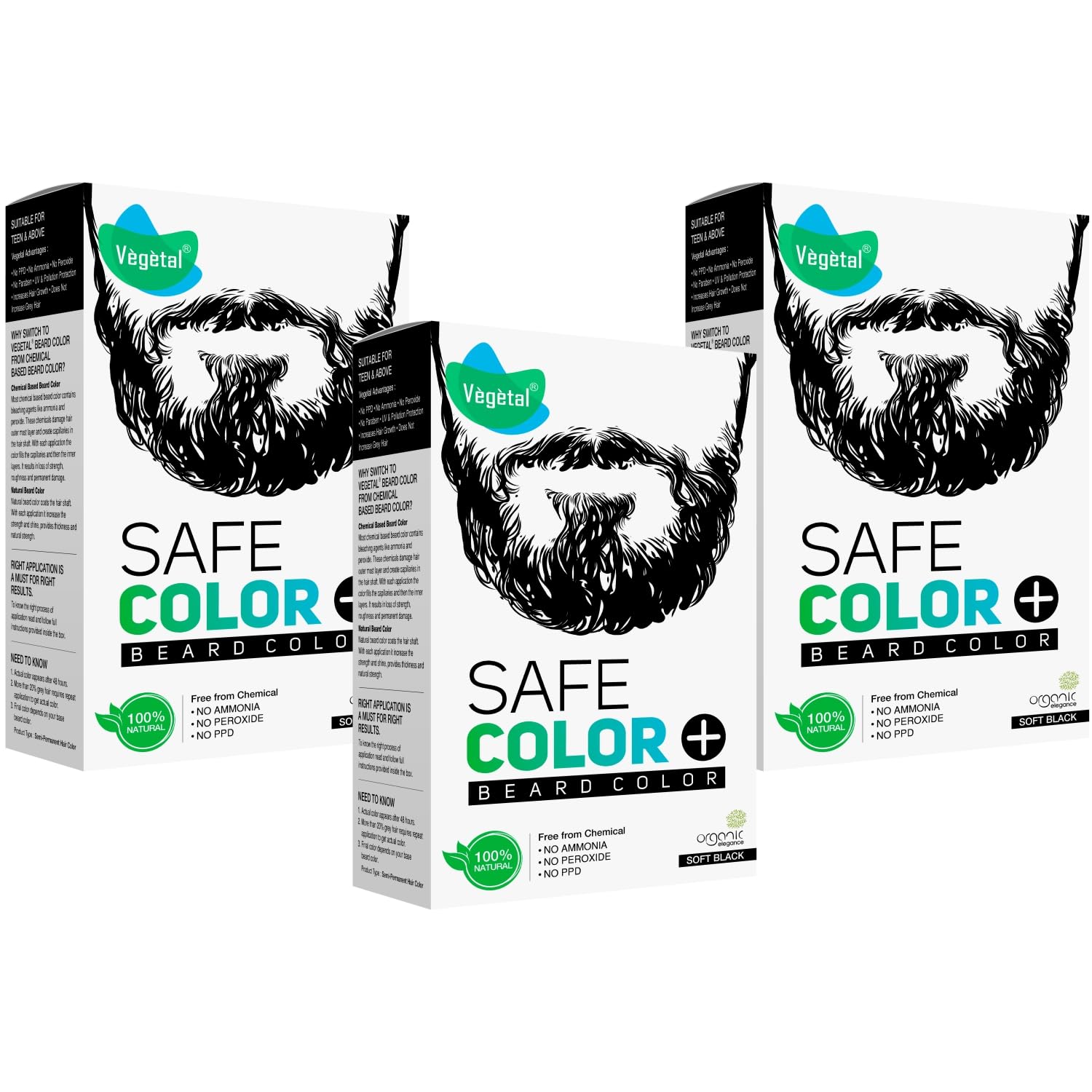 Vegetal Safe Color Natural Beard Colour, ChemicalFree, Soft Black, 25G. (Pack Of 3)