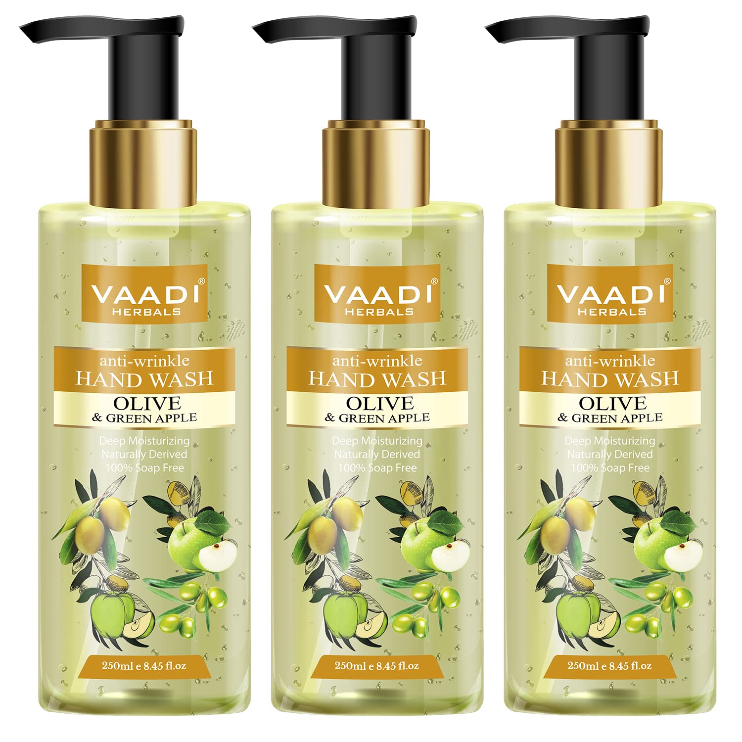 Vaadi Herbals Anti Wrinkle Olive And Green Apple Hand Wash  250 Ml, 3 Piece